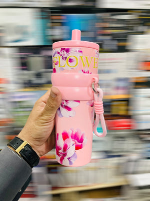 Aurora Night 710ml Pink Floral Insulated Travel Tumbler with Straw & Carrying Strap