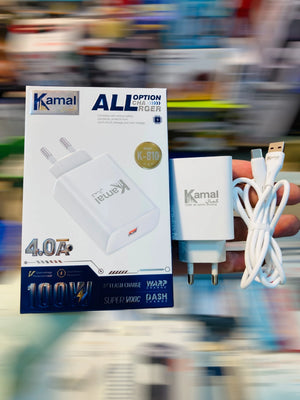 Kamal 100W All Option Fast Charger High-Speed USB Wall Charger with 4.0A Output and Type-C Cable K-810