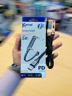 Kamal 240W Fast Charging Cable with Built-in Phone Stand Durable Braided USB Data Cable with Foldable Kickstand K123