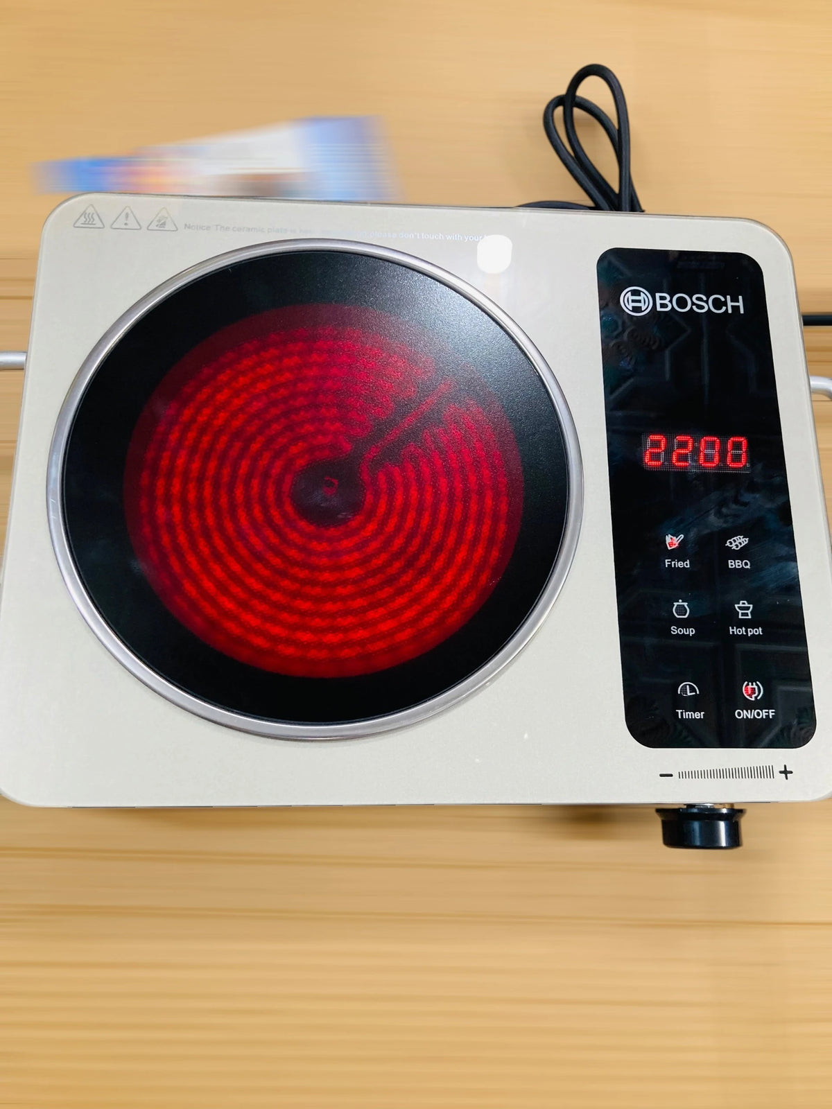 BOSCH 2200W Electric Infrared Cooker Countertop HotPlate Burner with Touch Control, Rotary Dial,Digital LED Display 0303