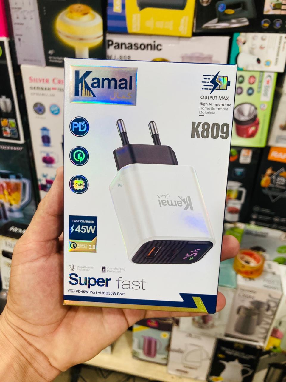 Kamal 45W Super Fast Wall Charger with Dual Ports & 100W Type-C to Type-C Braided Fast Charging Cable K809