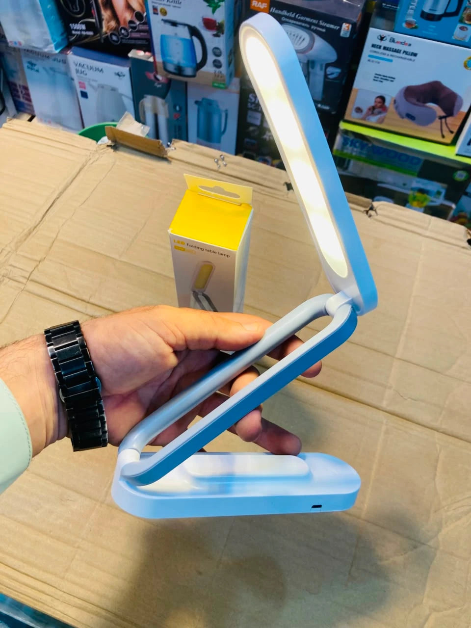 LED Folding Table Lamp – Portable 3W Rechargeable Desk Light with Dual-Arm Foldable Design, Touch Dimming, and USB Cable