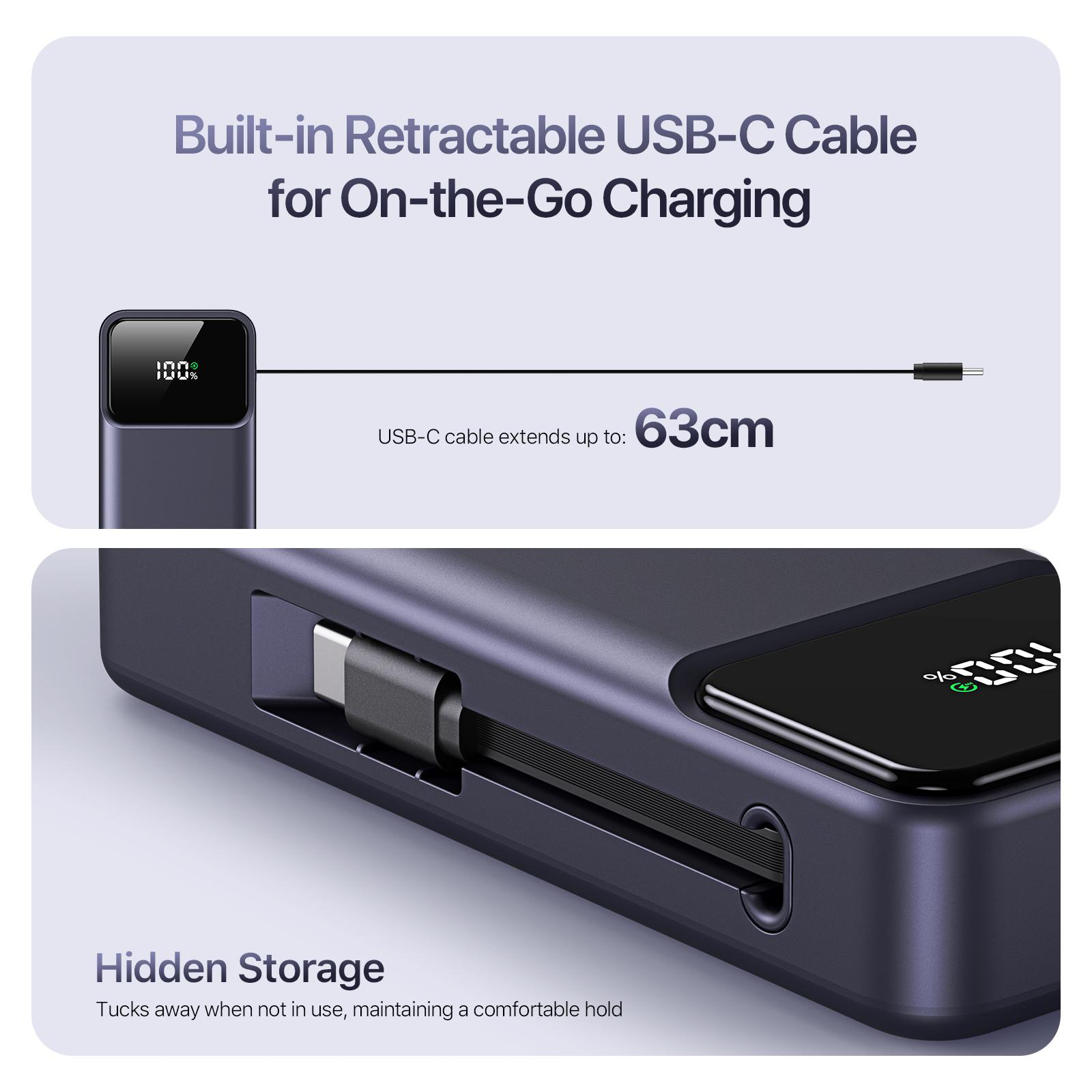 Lot Imported Duzzona P1 10000mAh Portable 22.5W Power Bank with Built-in Retractable Cable