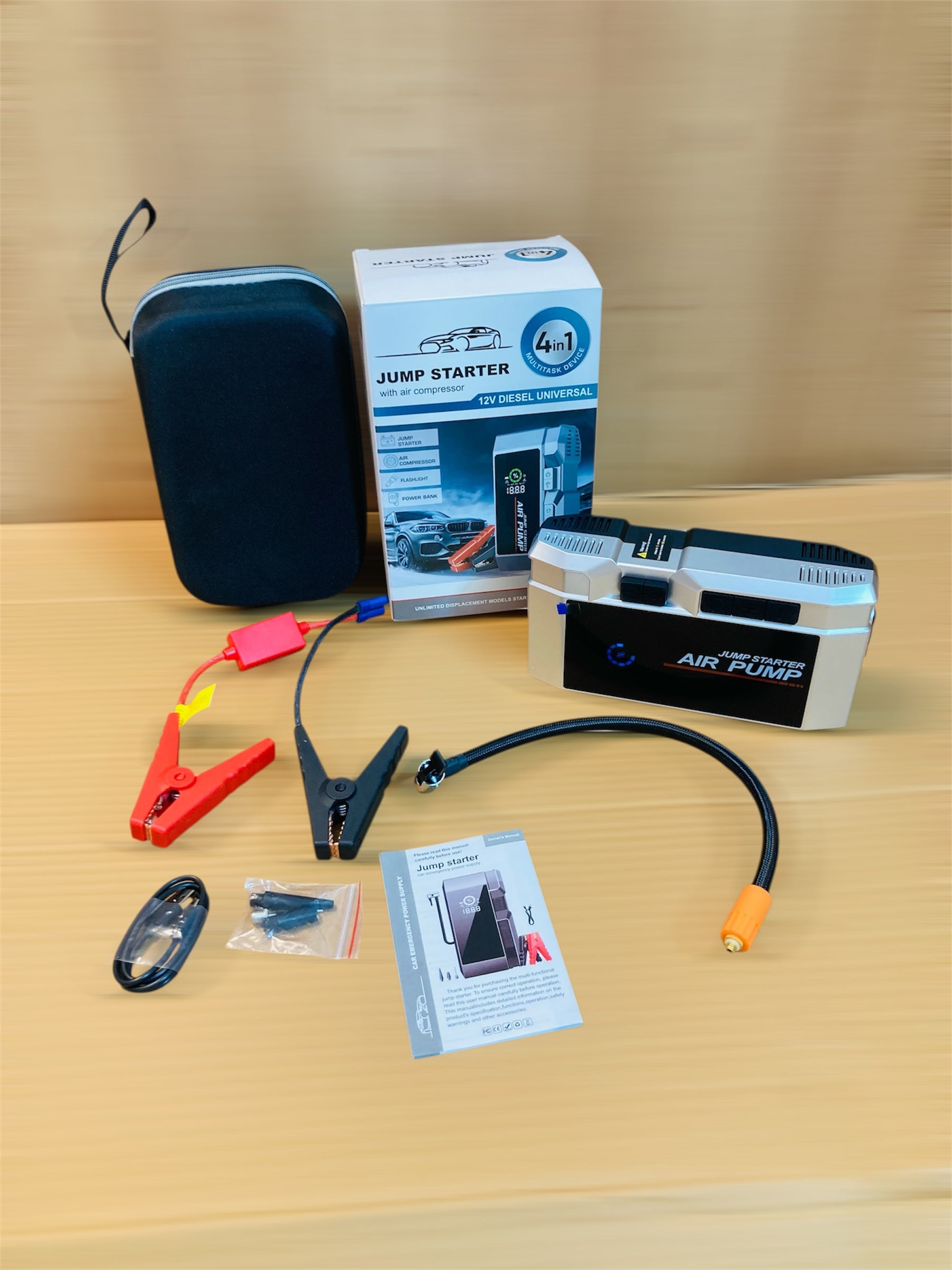 4in1 Portable Emergency Multitask Device - Jump Starter & Air Compressor