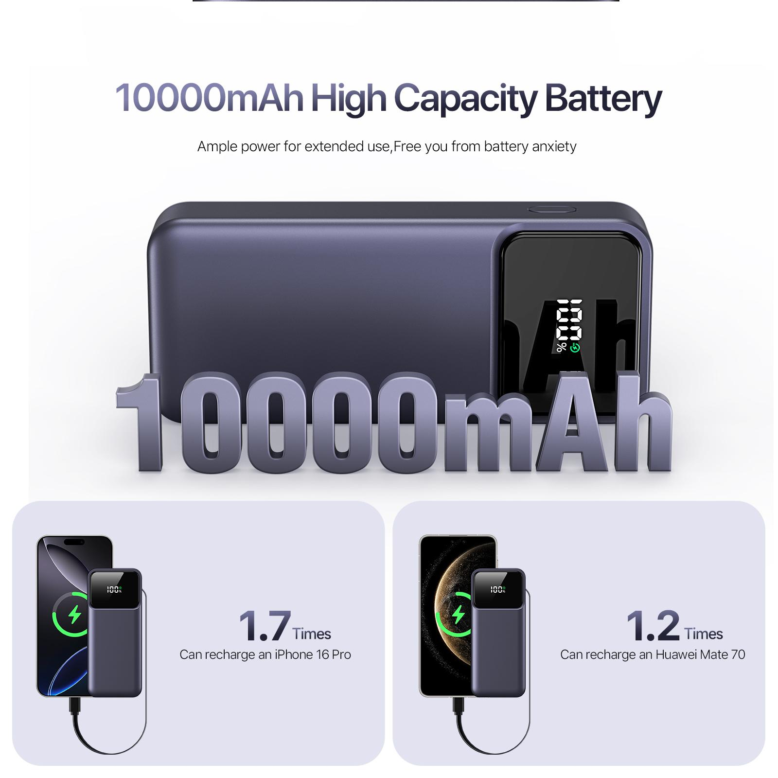 Lot Imported Duzzona P1 10000mAh Portable 22.5W Power Bank with Built-in Retractable Cable