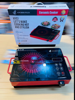 ANCHER PLUS 2200W Electric Infrared Ceramic Cooker Countertop Burner with Touch Control,Rotary Knob,Digital Display & Built-In Carrying Handles