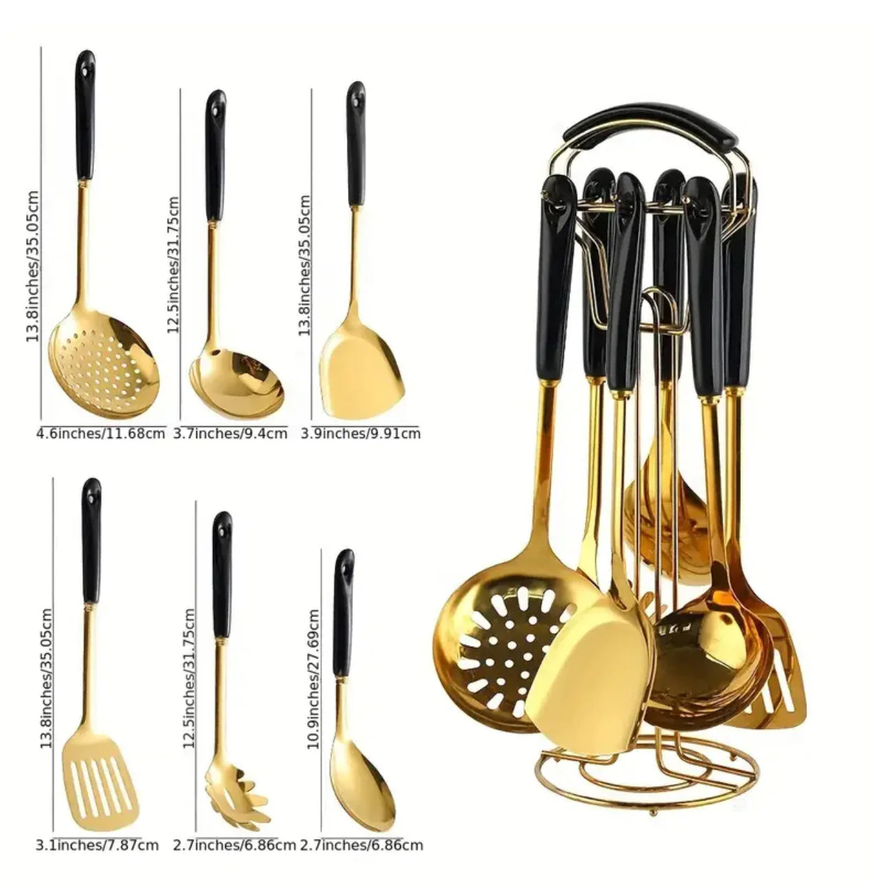 Luxurious Stainless Steel Kitchen Utensil Set with Stand – Gold Kitchenware