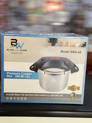 Black and White Electronics 12L Stainless Steel Pressure Cooker  26cm Stainless Steel Fast Cooker SSG-02