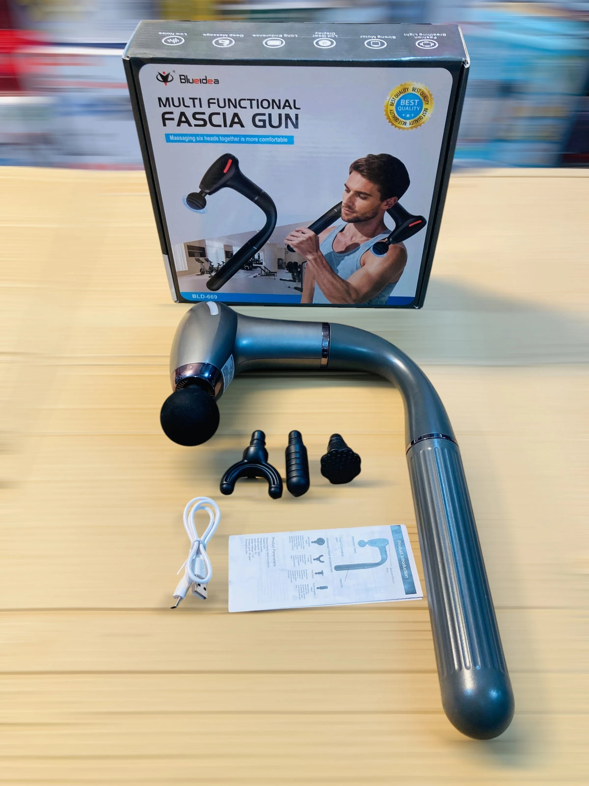 Blueidea 3-in-1 Multifunctional Fascia Gun Massager with Removable Extended Handle & 4 Interchangeable Heads BLD-669