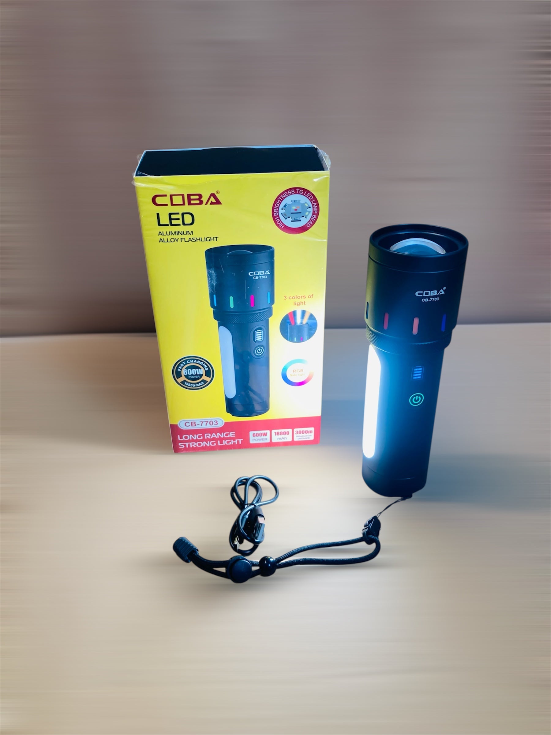 COBA Aluminum Alloy RGB Led Flashlight Torch CB-7703