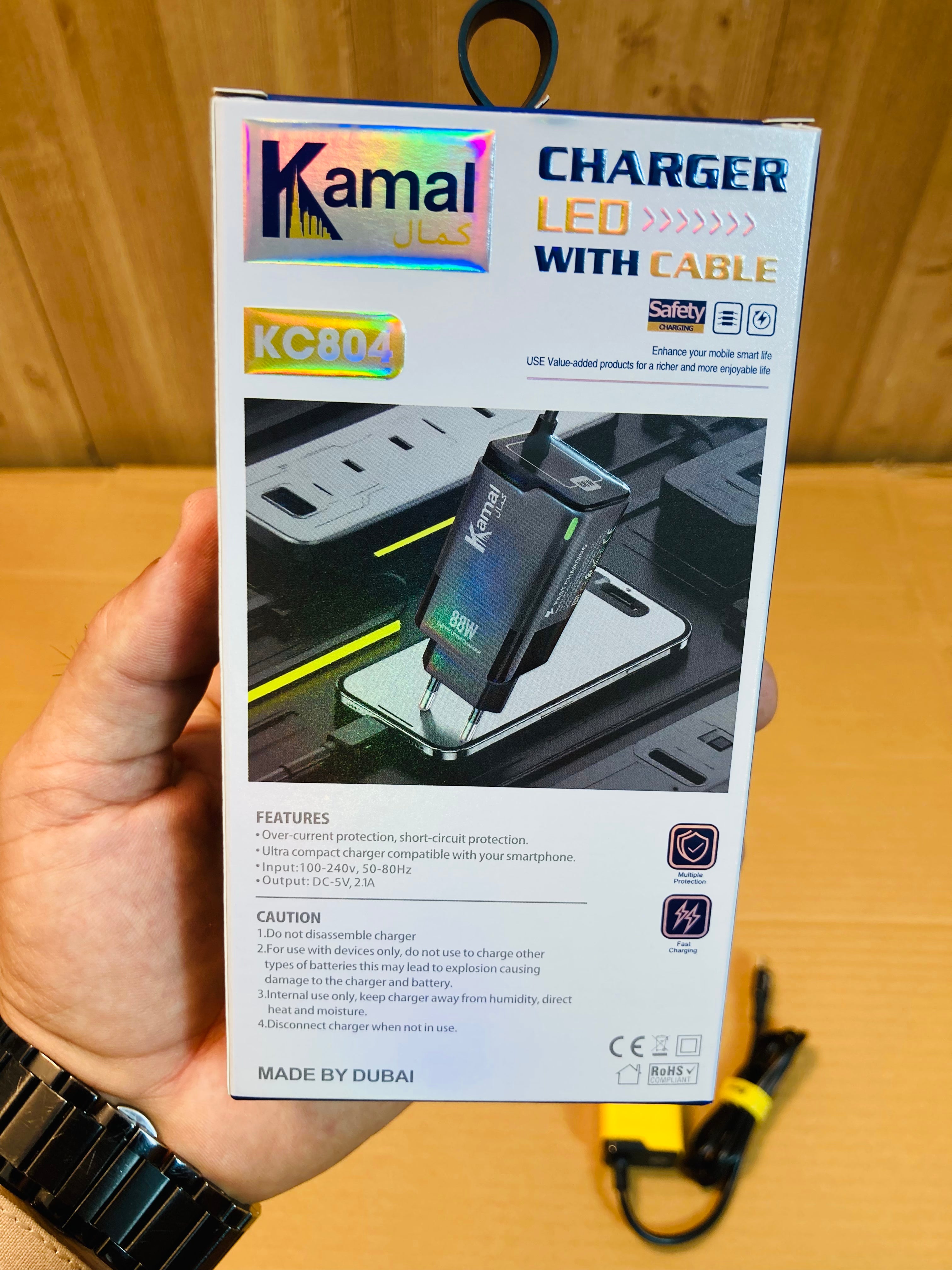 Kamal 88W Fast Charger with built-in cable KC804