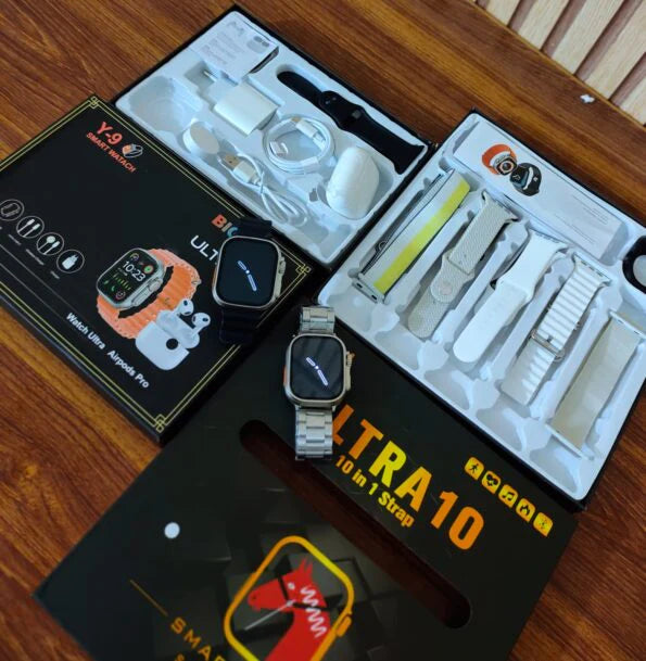 HIGH QUALITY SMART WATCHES WITH 10 STRAPS & AIR BUDS