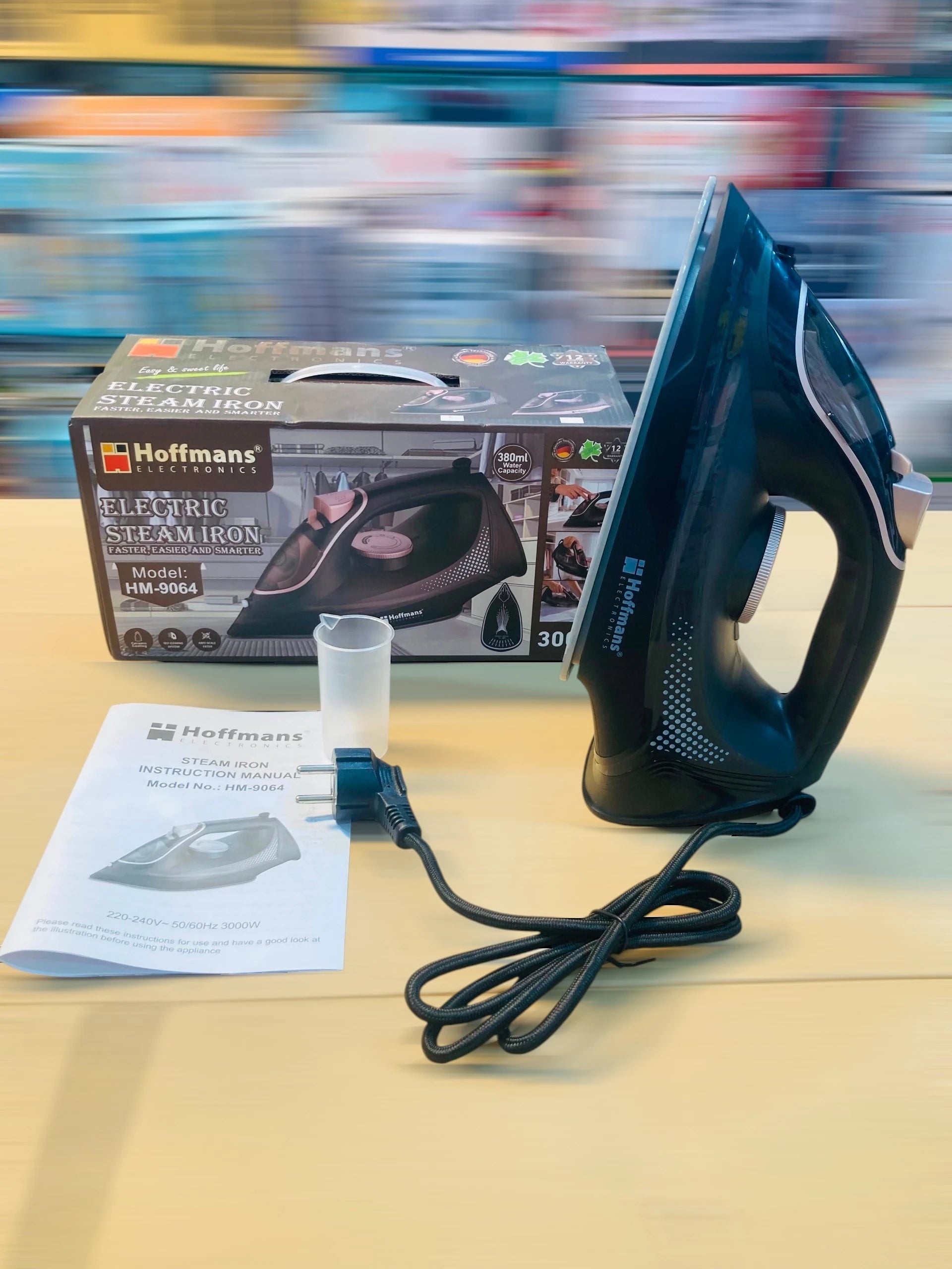 Hoffmans Electronics 3000W Electric Steam Iron with 380ml Water Tank & Ceramic Soleplate (HM-9064)