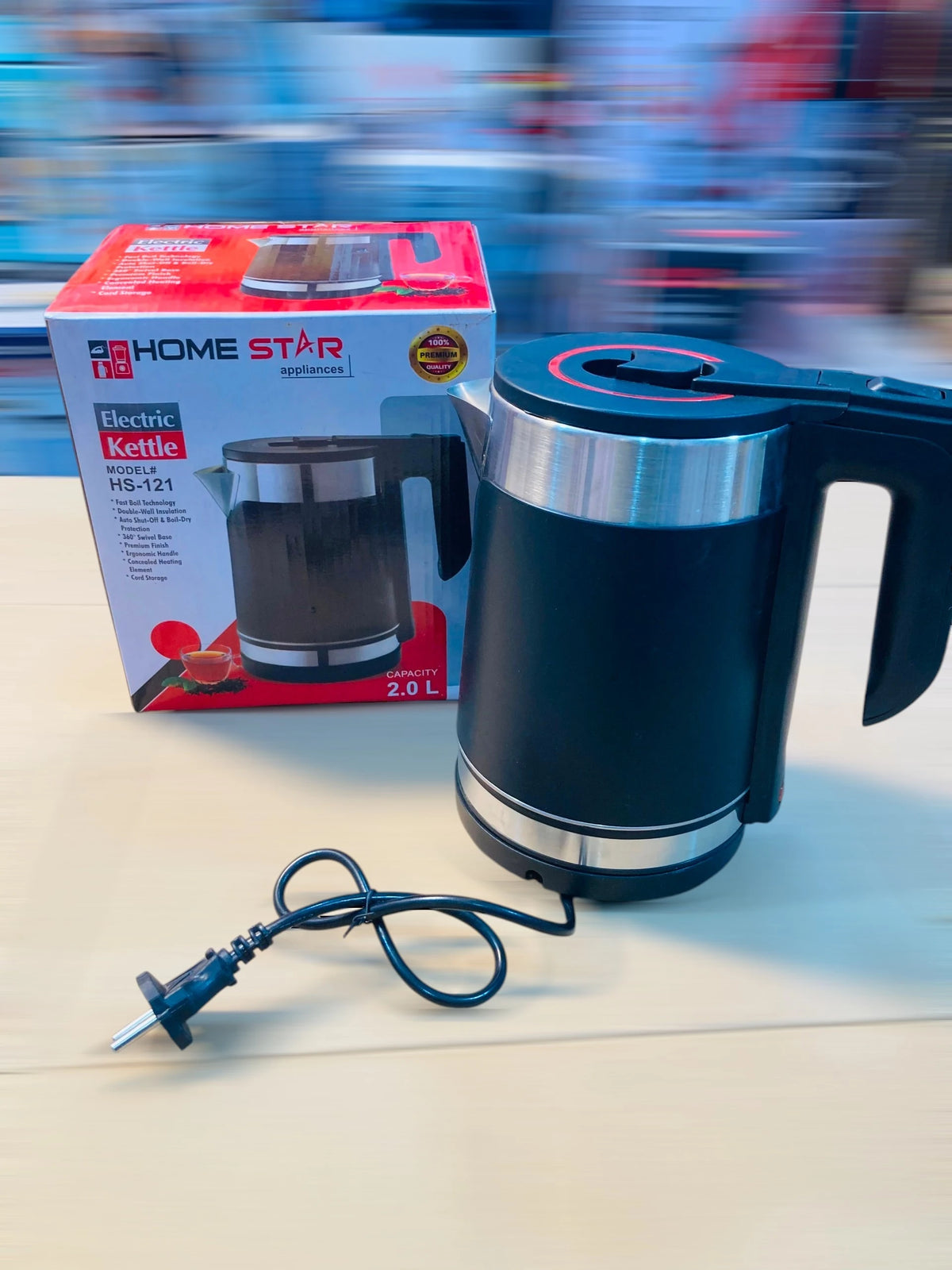 Home Star Electric Kettle 2.0L Capacity, Double-Wall Insulation with Fast Boil Technology and Auto Shut-Off HS-121