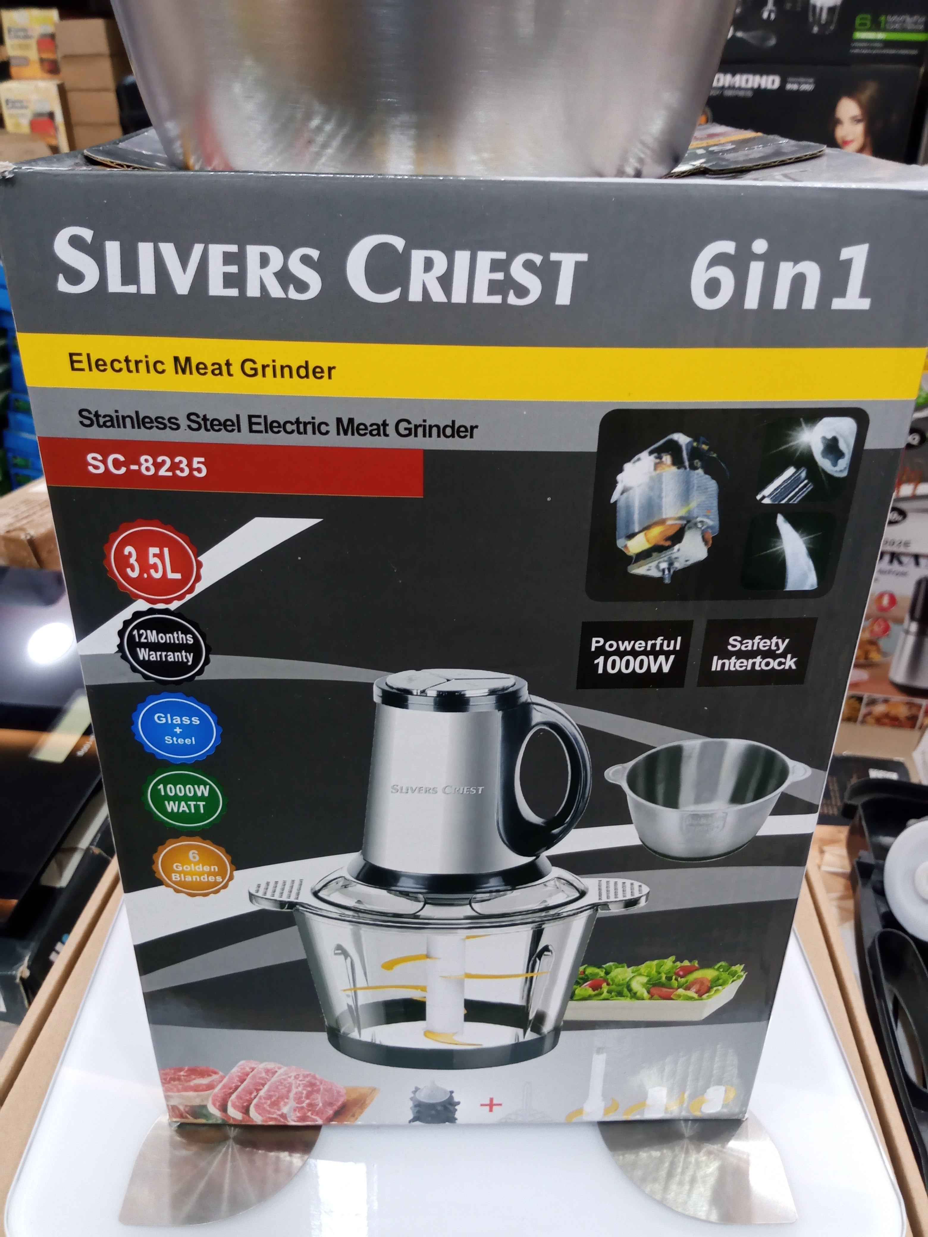 Lot Imported Silvers Criest 6-in-1 Stainless steel Electric Meet Chopper/Grinder-Transparent 3.5L