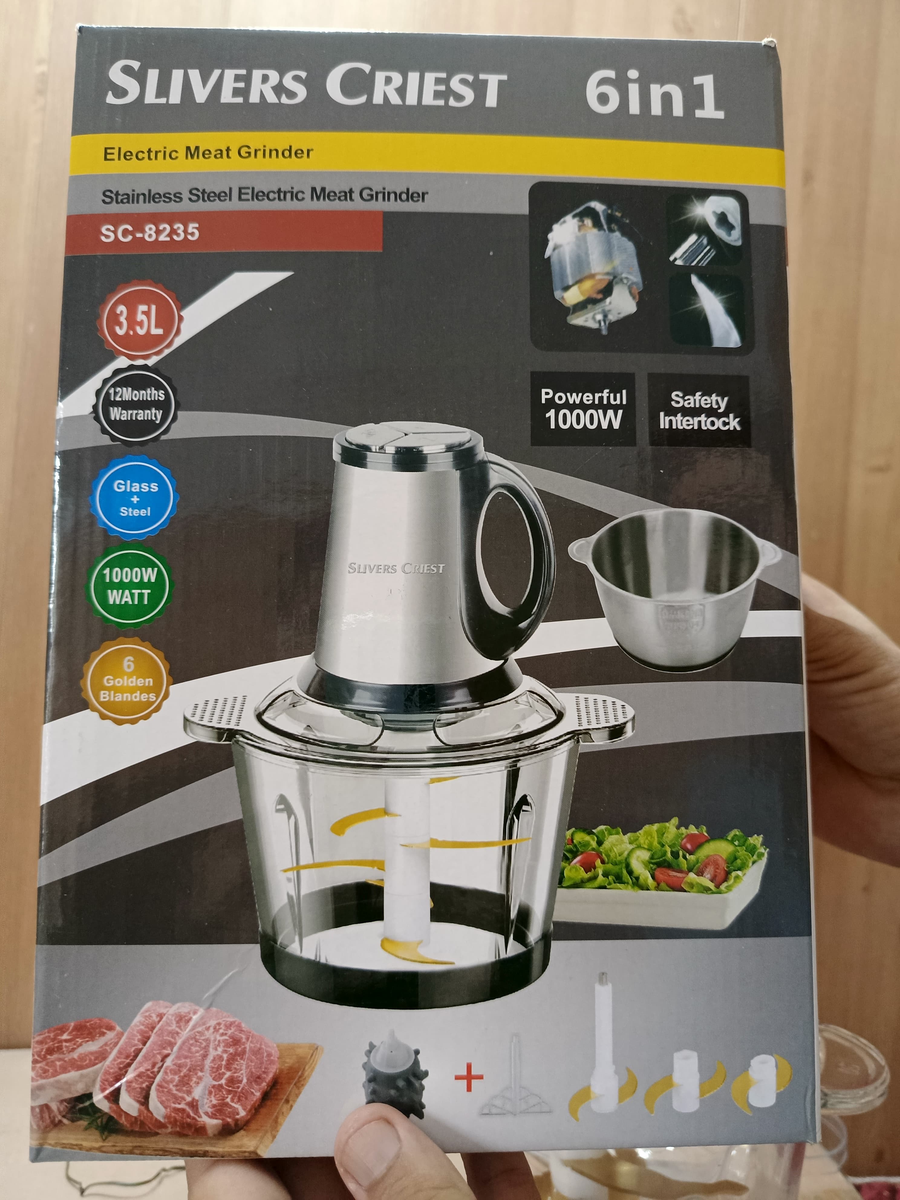 Lot Imported Slivers Criest 6-in-1 Stainless steel Electric Meat Chopper-Transparent 3.5L