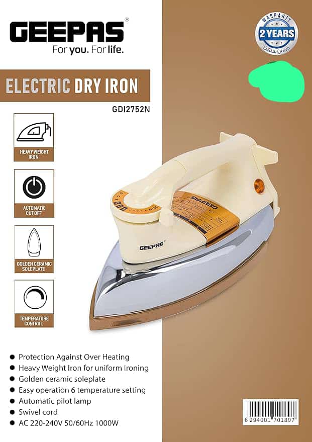 Dubai Lot Imported Geepas 1000W Heavy Dry Iron-2750