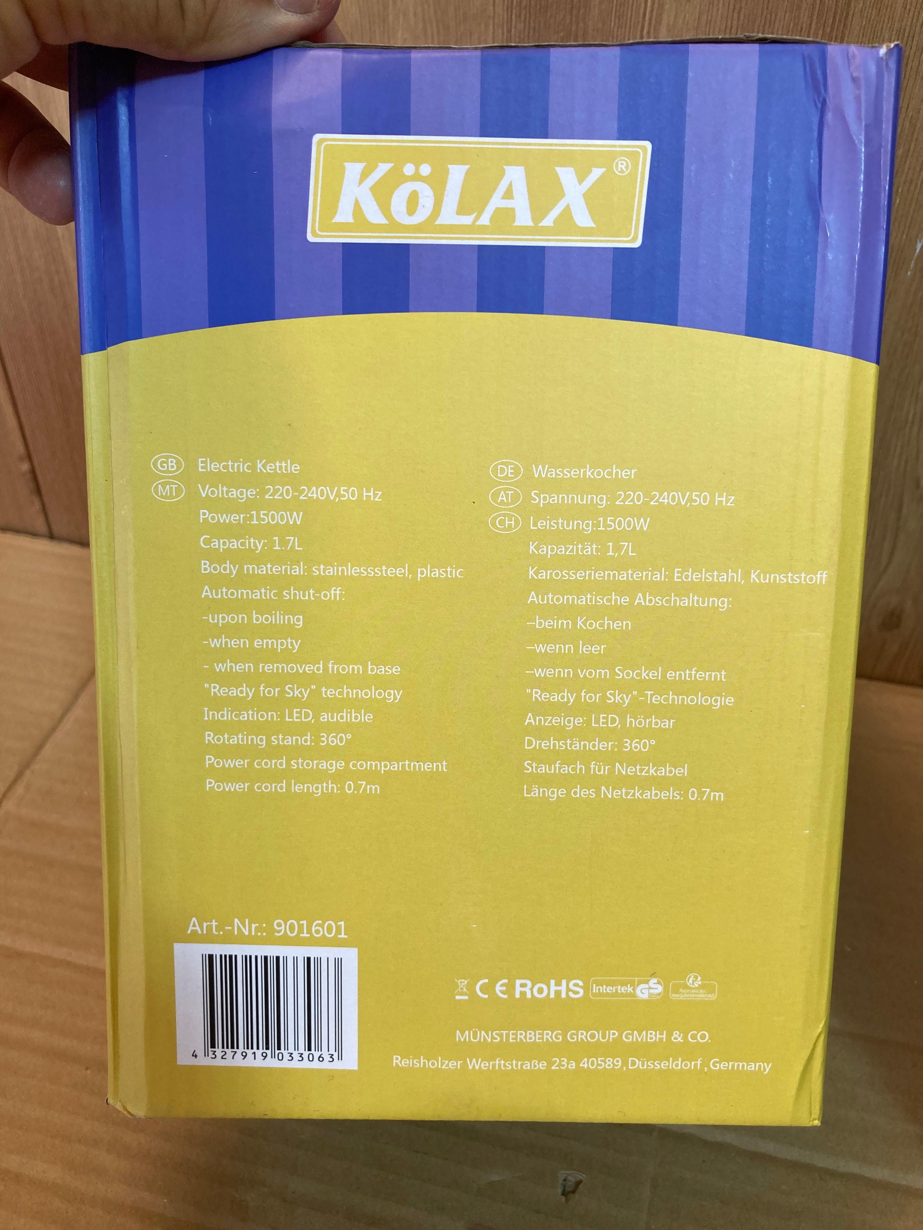 KoLAX Germany Cool in Touch Electric Kettle 1.7L