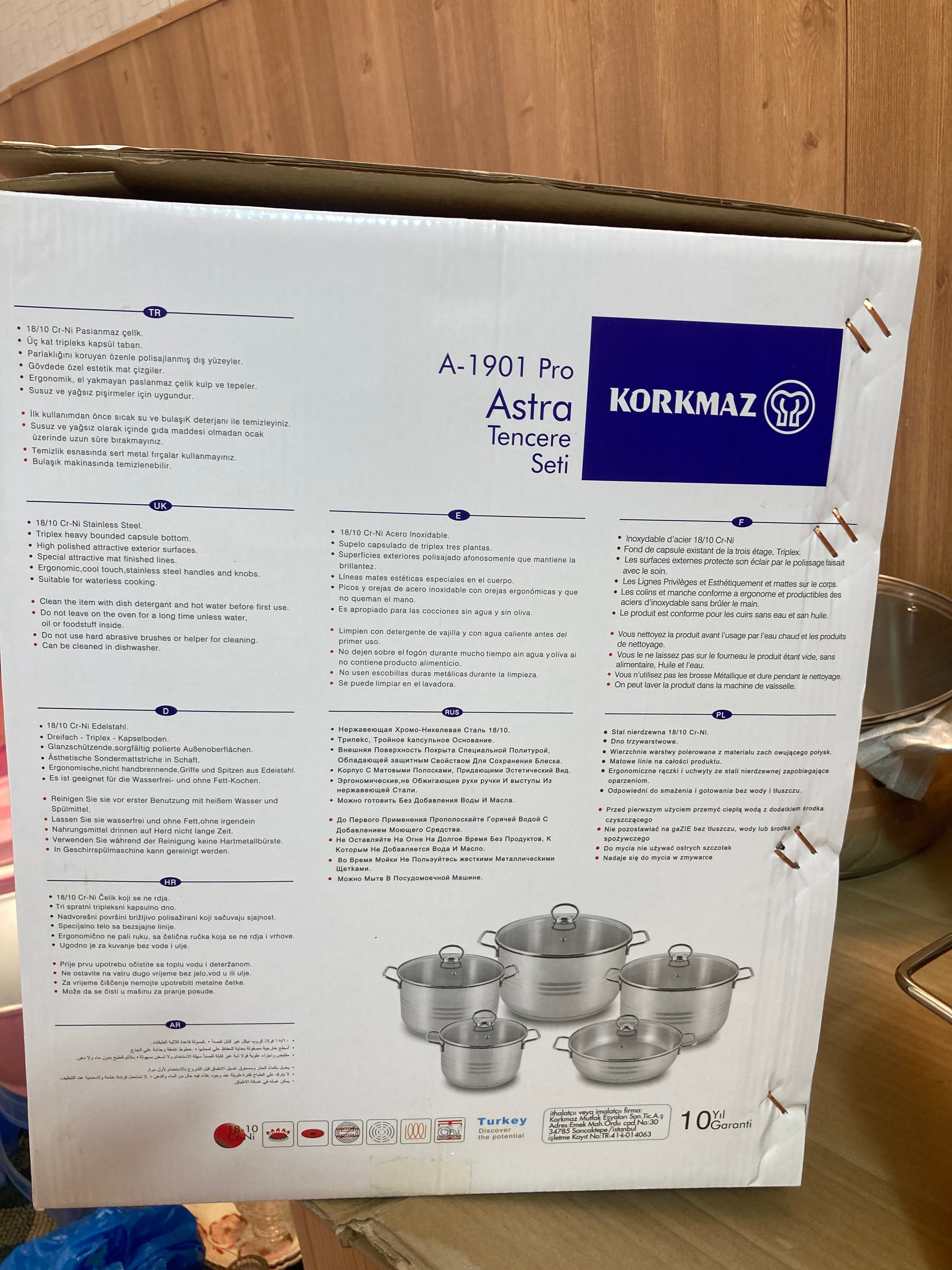 Korkmaz Turkey Stainless Steel 10PCs Cookware Set ASTRA A-1901
