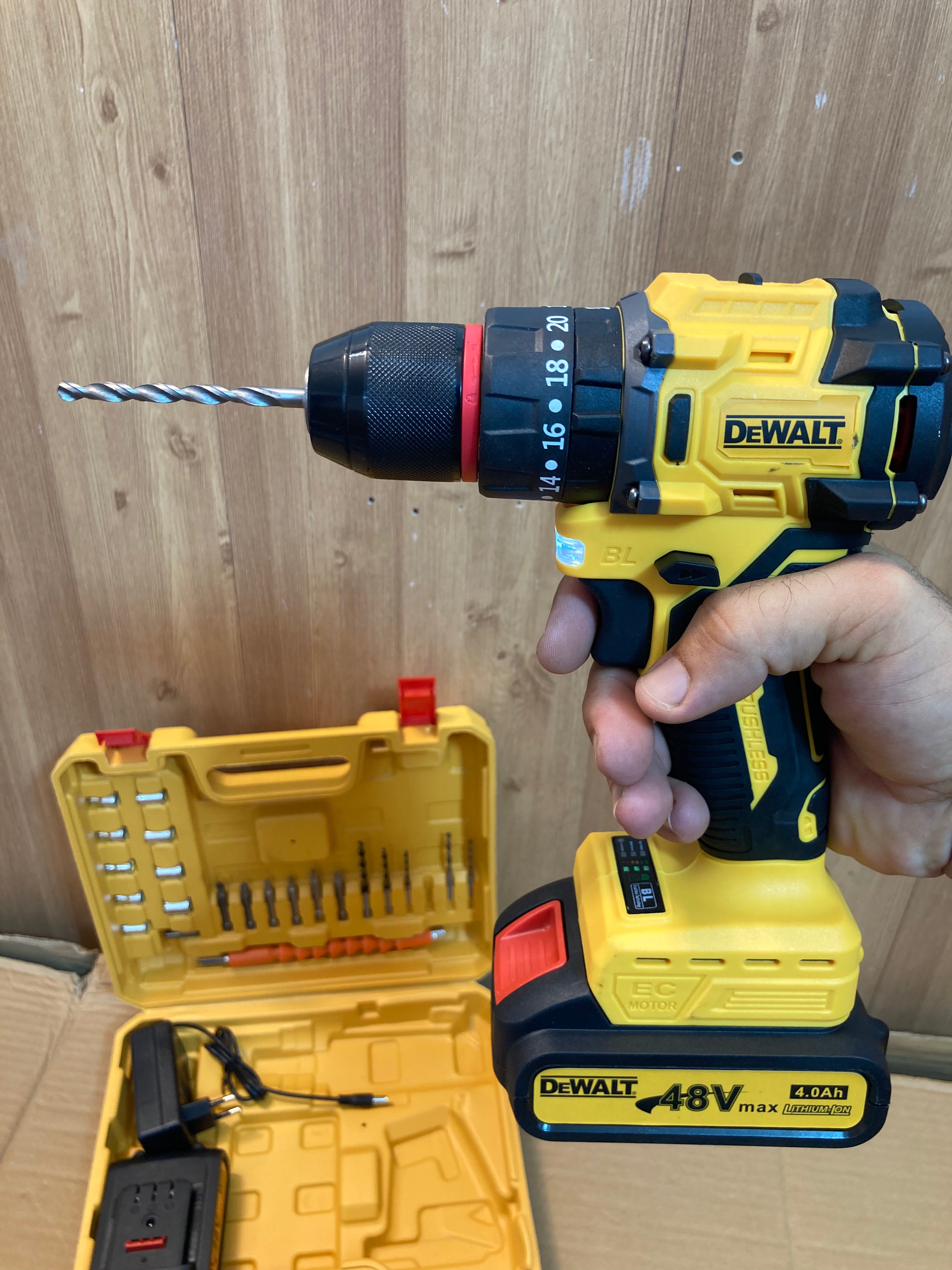DeWALT Brushless Drill Machine Set with Double Rechargeable 48V Batteries