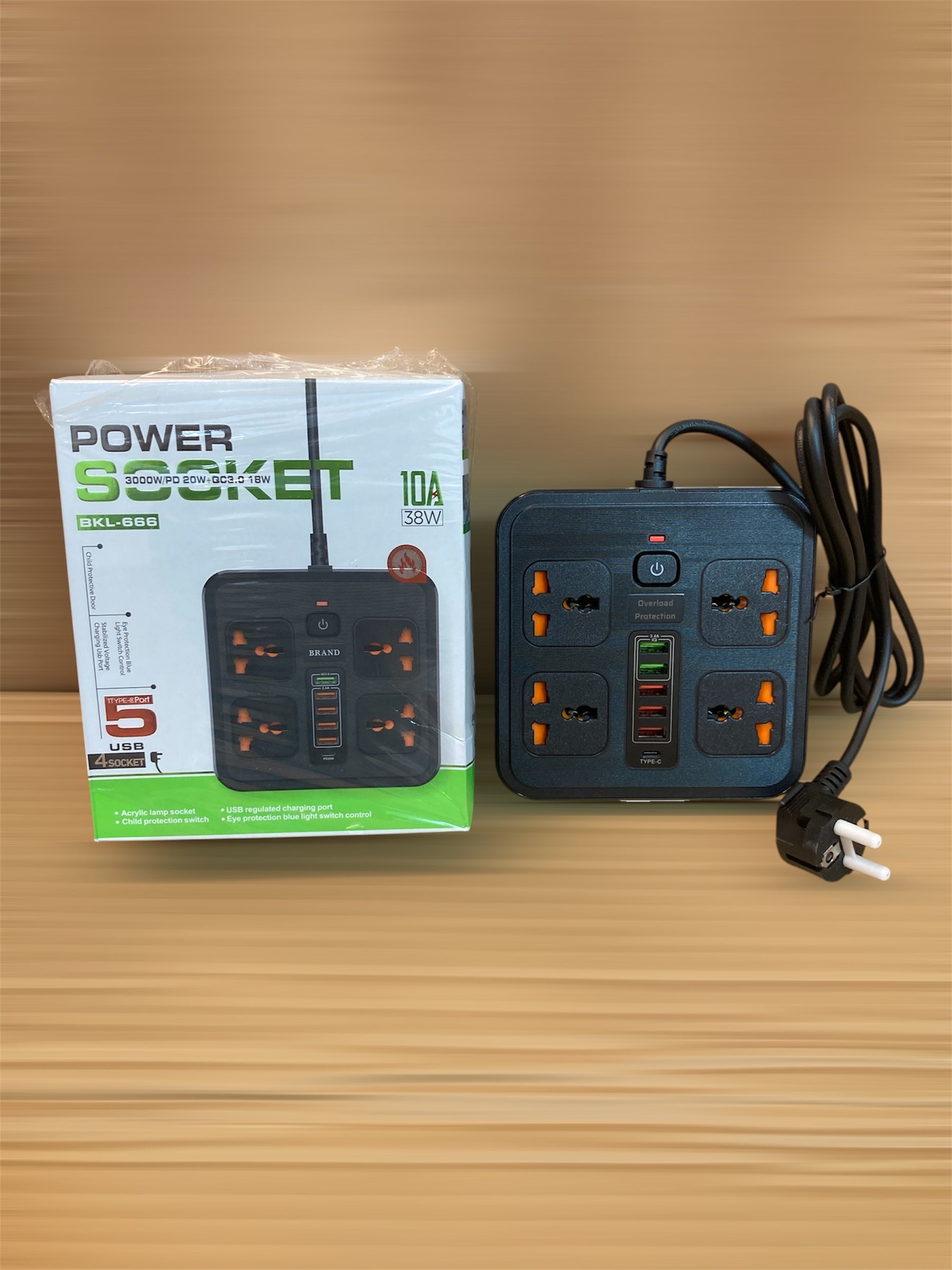 3000W Power Extension 4 Universal Socket+ 5 USB+ 1 Type-C Port BKL-666