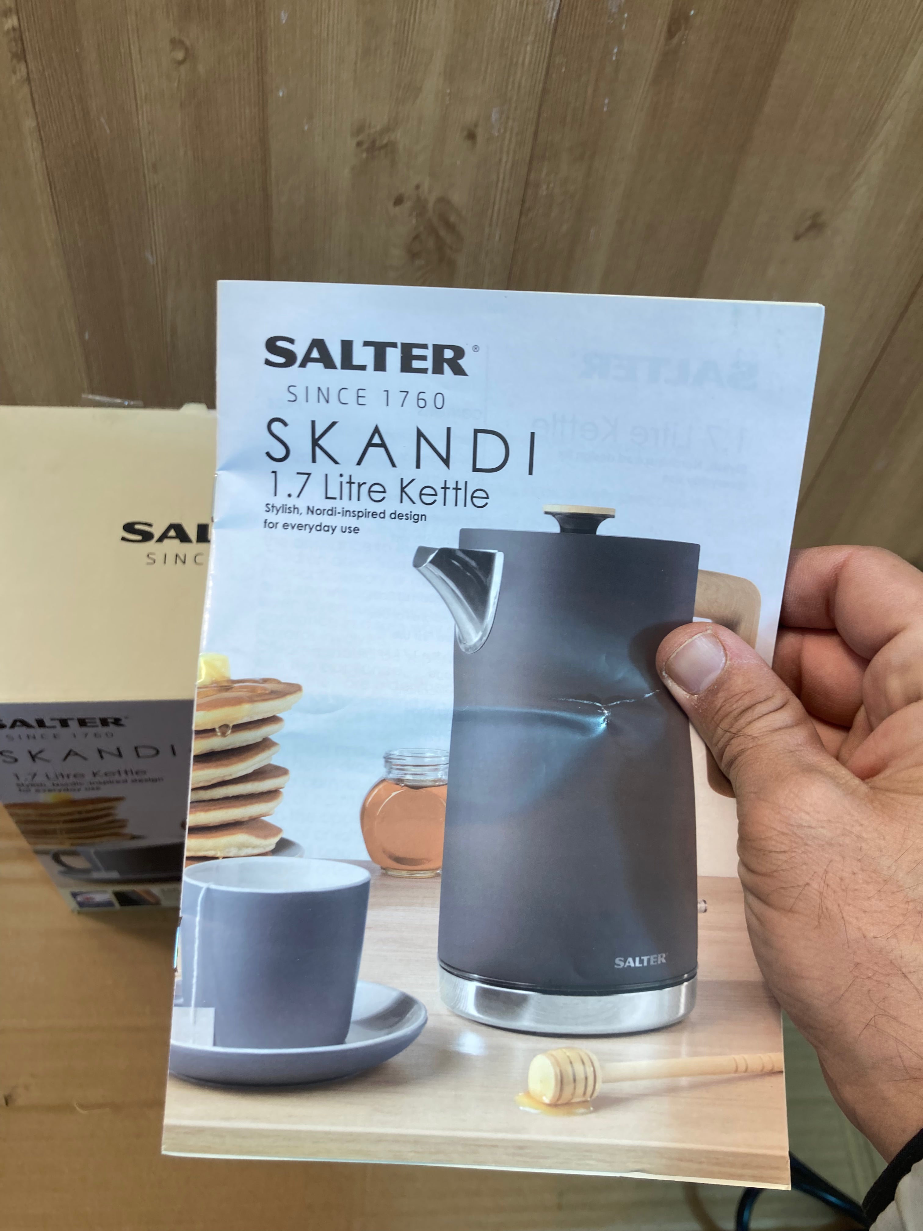 Salter 1.7L Stainless Steel Electric Kettle with Wooden Handle – 2500W Fast Boil