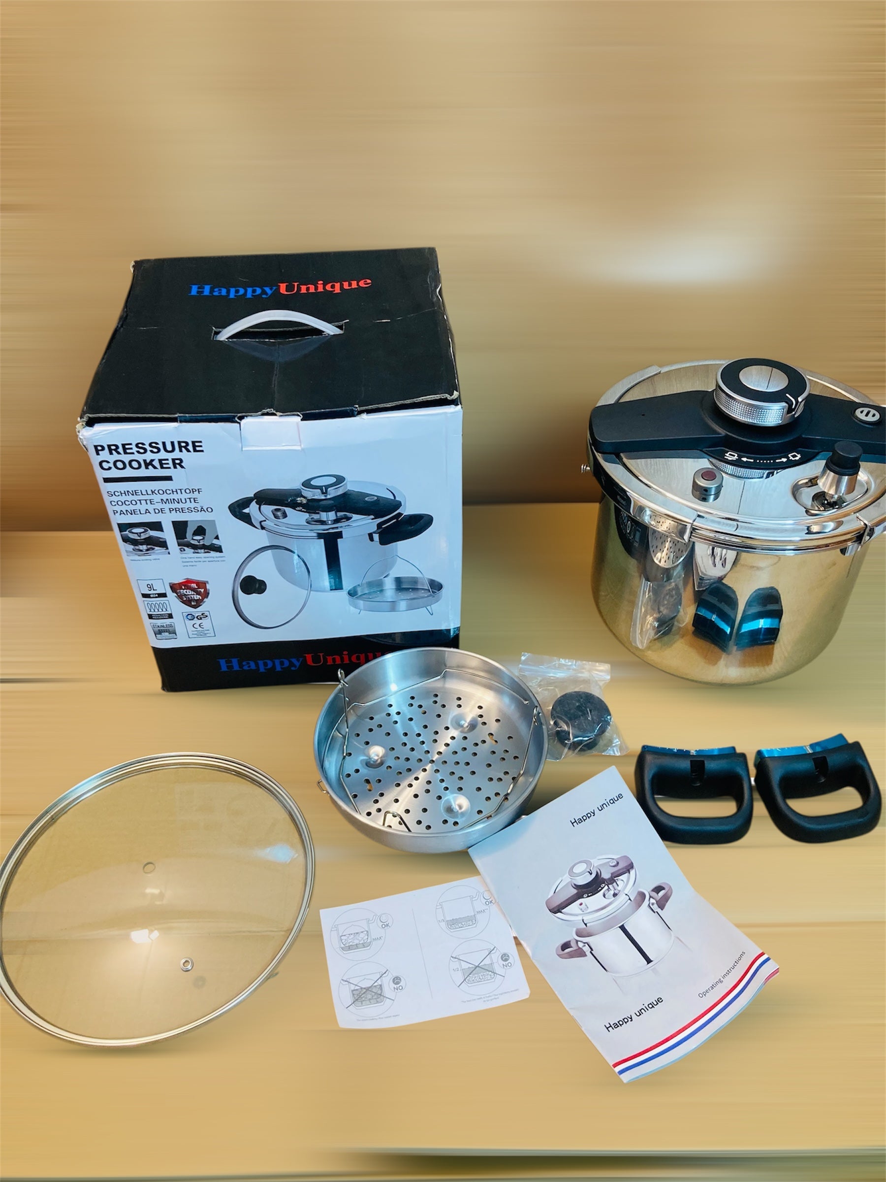 Happy Unique Germany 2-in-1 Stainless Steel Pressure Cooker 9L