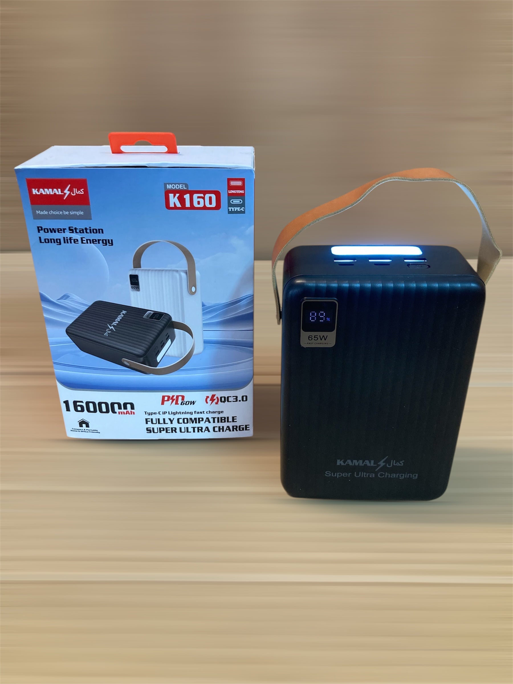 Kamal 160000 mAh Fast Charging Built in Cable Power Station - Power Bank K160