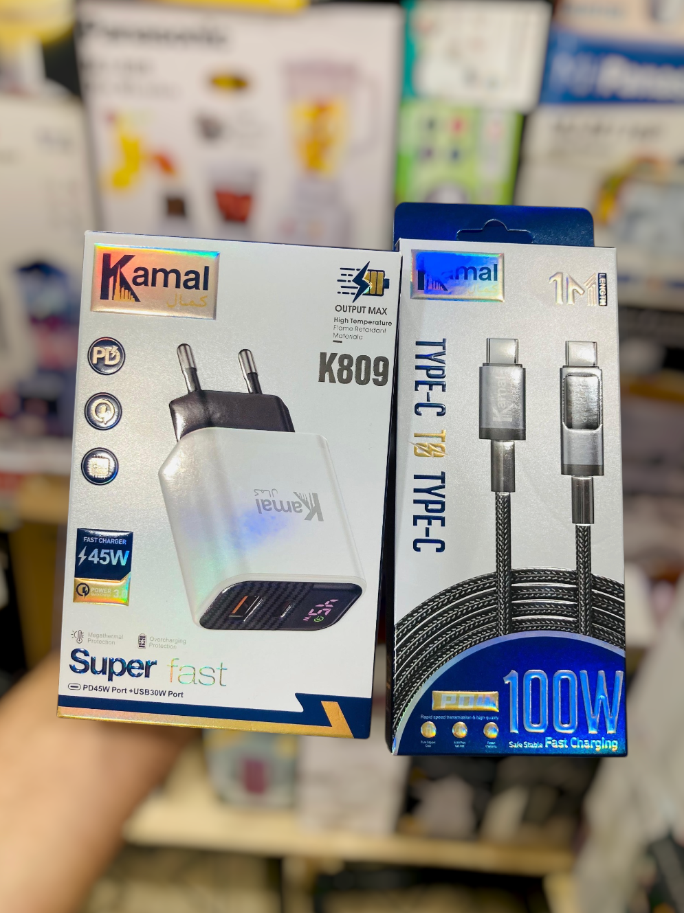 Kamal 45W Super Fast Wall Charger with Dual Ports & 100W Type-C to Type-C Braided Fast Charging Cable K809