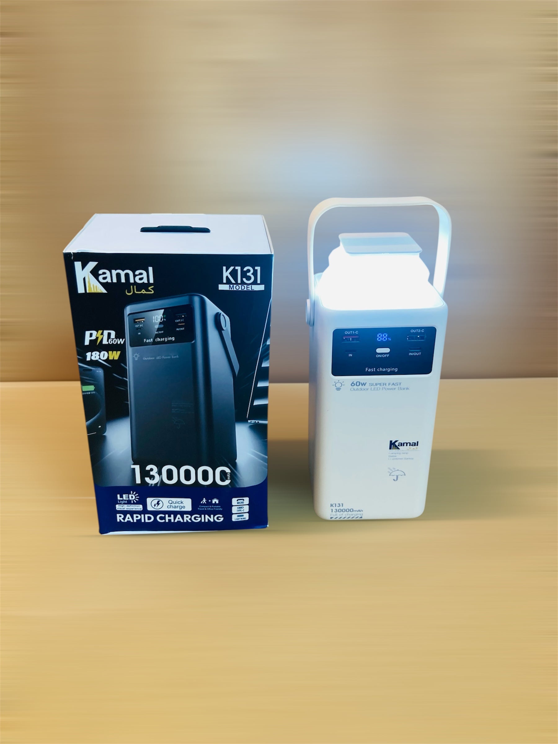 Kamal 60W 130,000mAh Fast Charging Led Power Bank K131