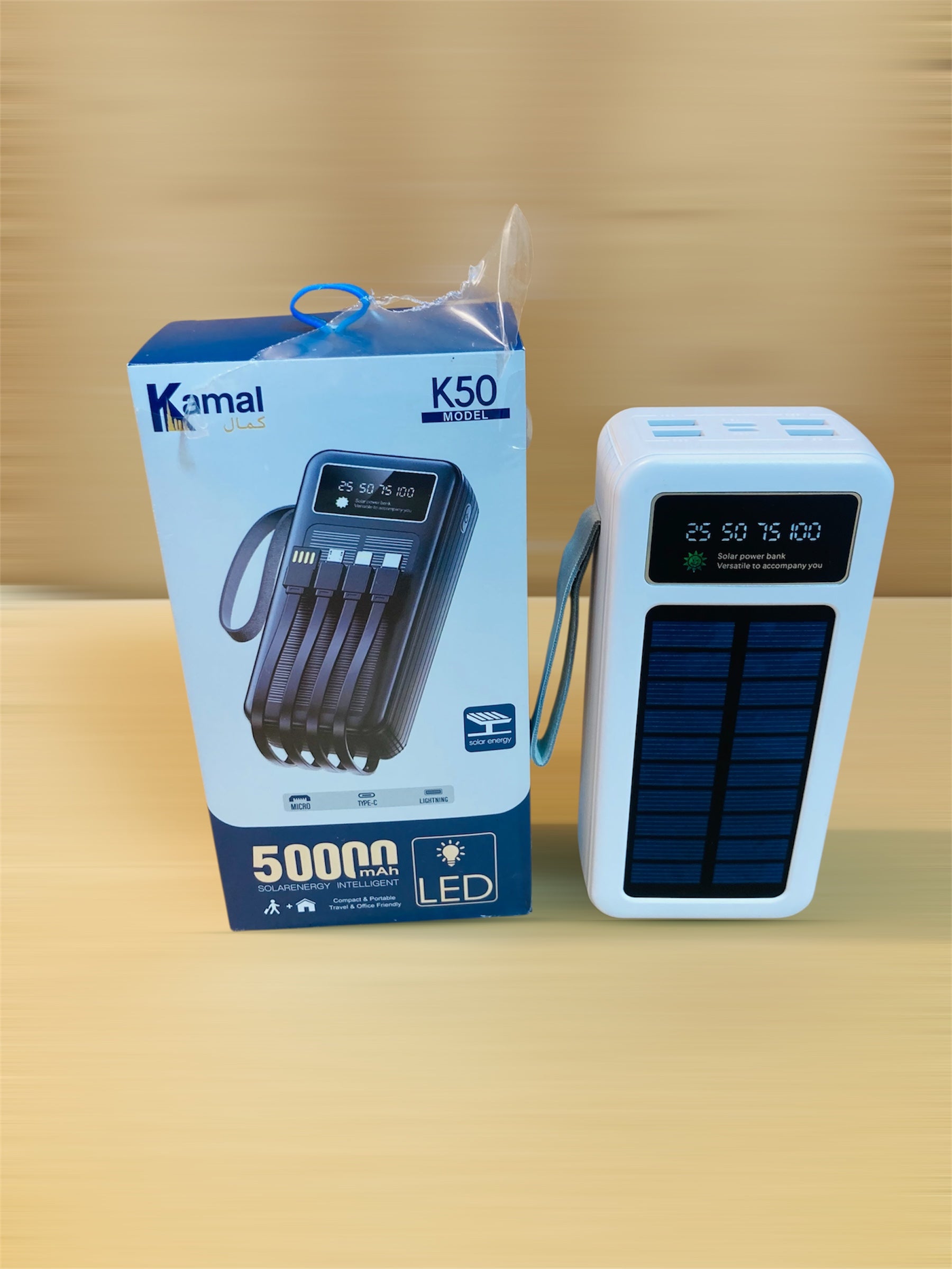 Kamal Built in Cable 50000mAh Solar Power Bank K50