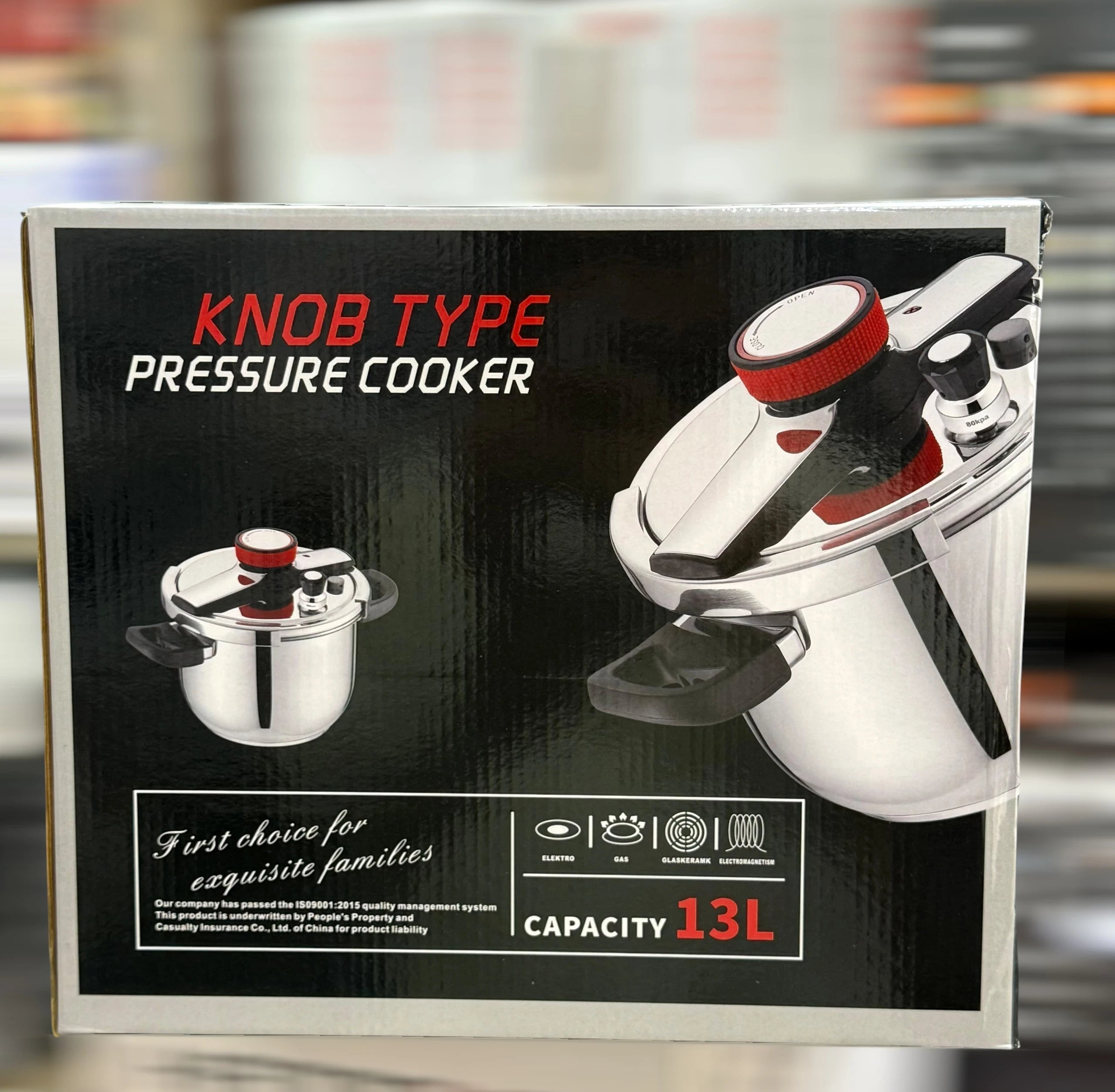 Knob Type 13L Stainless Steel Pressure Cooker Heavy-Duty Commercial & Family Size, Rotary Turn-Lock Lid with Multi-Safety Release Valves