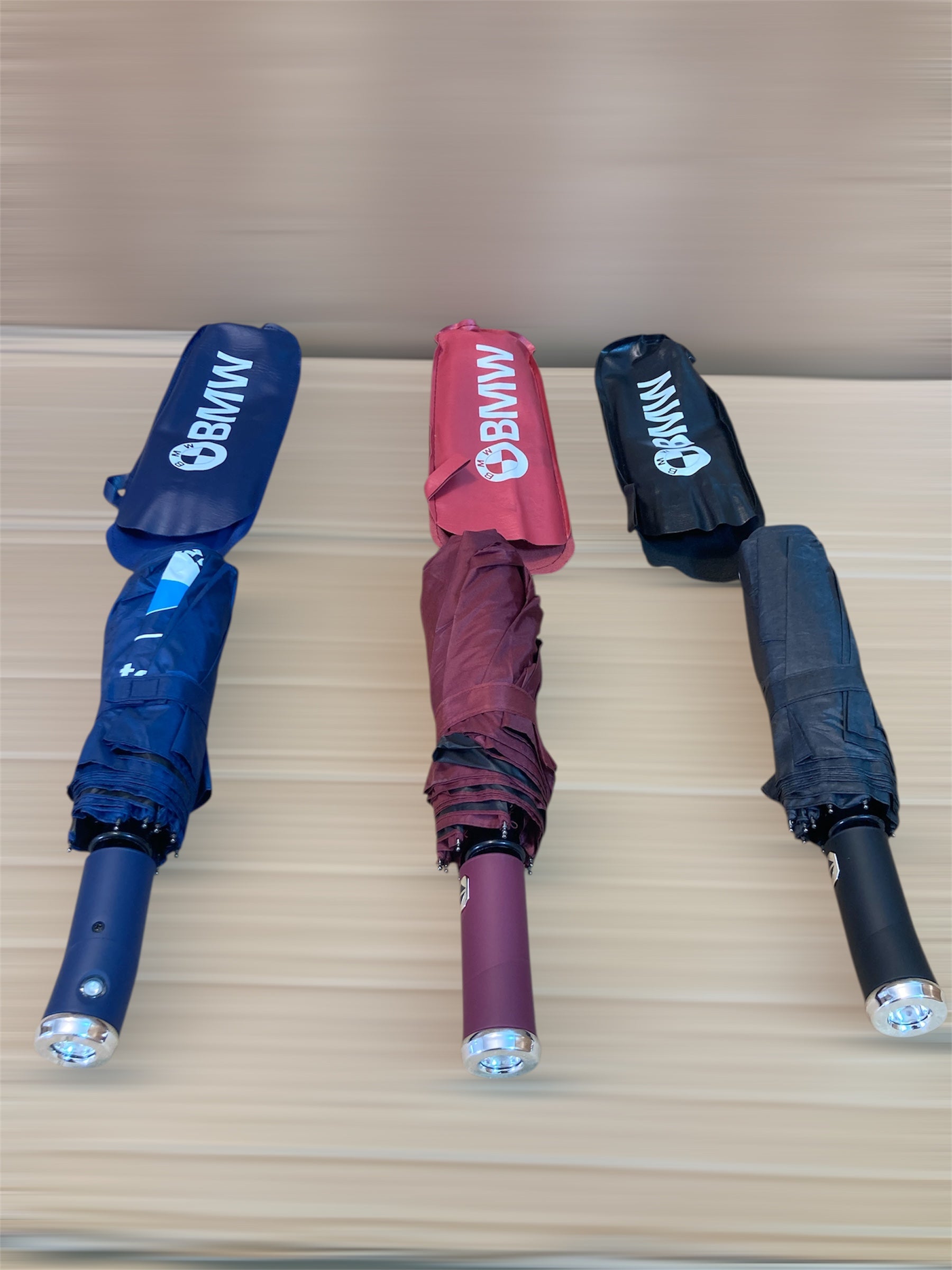 BMW Travel Friendly Wind Resistant Folding Umbrella With Carrying Pouch