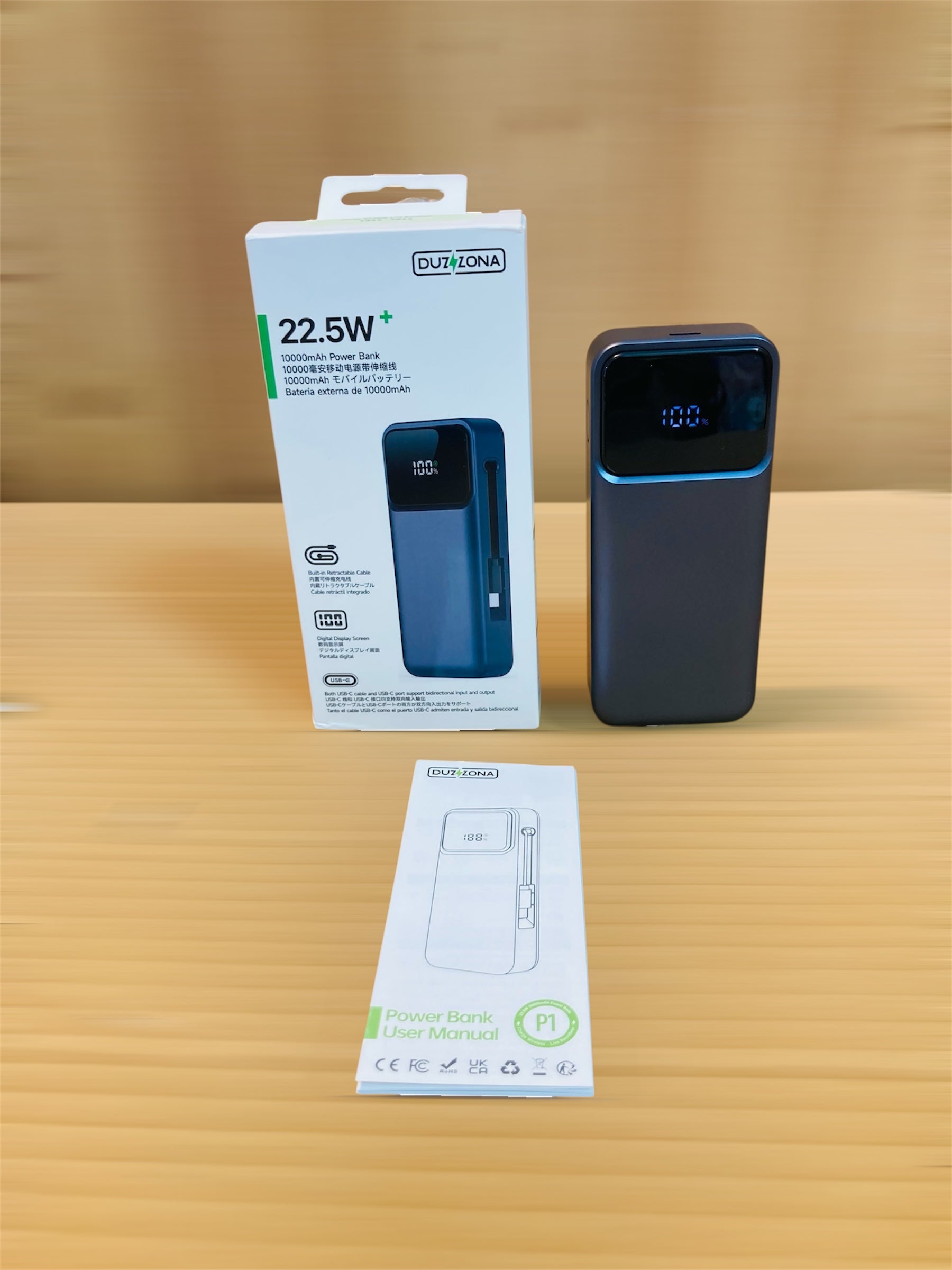 Lot Imported Duzzona P1 10000mAh Portable 22.5W Power Bank with Built-in Retractable Cable