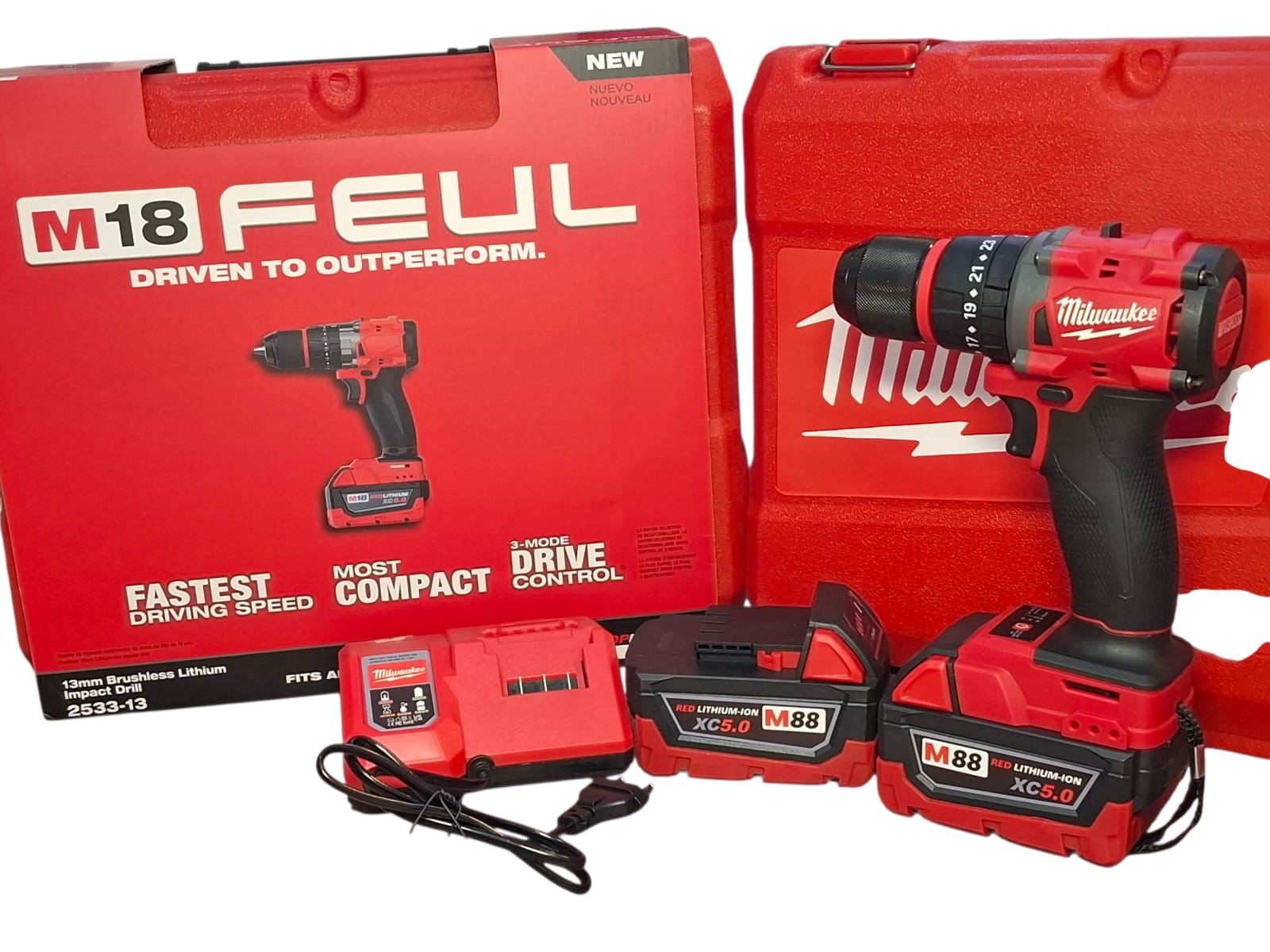 Milwaukee M18 FUEL 13mm Heavy Duty Impact Brushless Drill with Double Rechargeable 88V Batteries