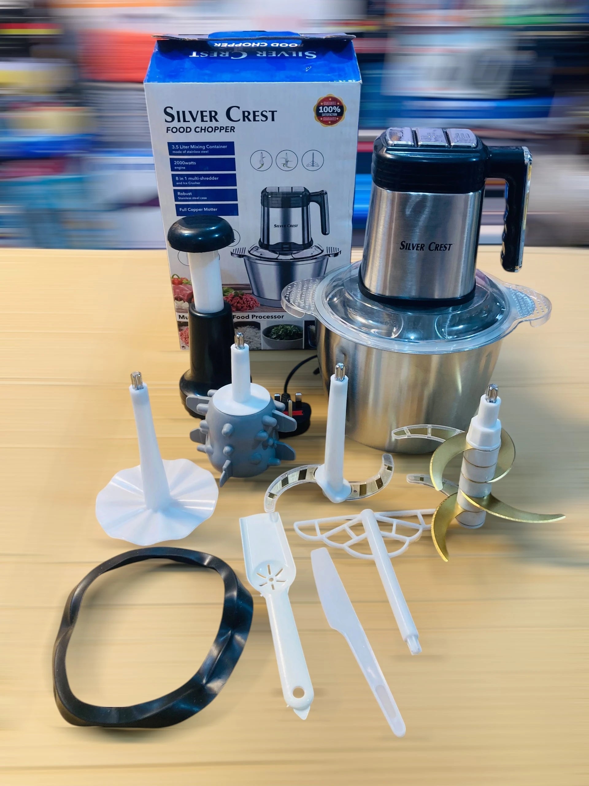 Silver Crest 8-in-1 3.5L Electric Food Chopper & Multi-Functional Food Processor 2000W Heavy Duty Motor,3 Speed Settings