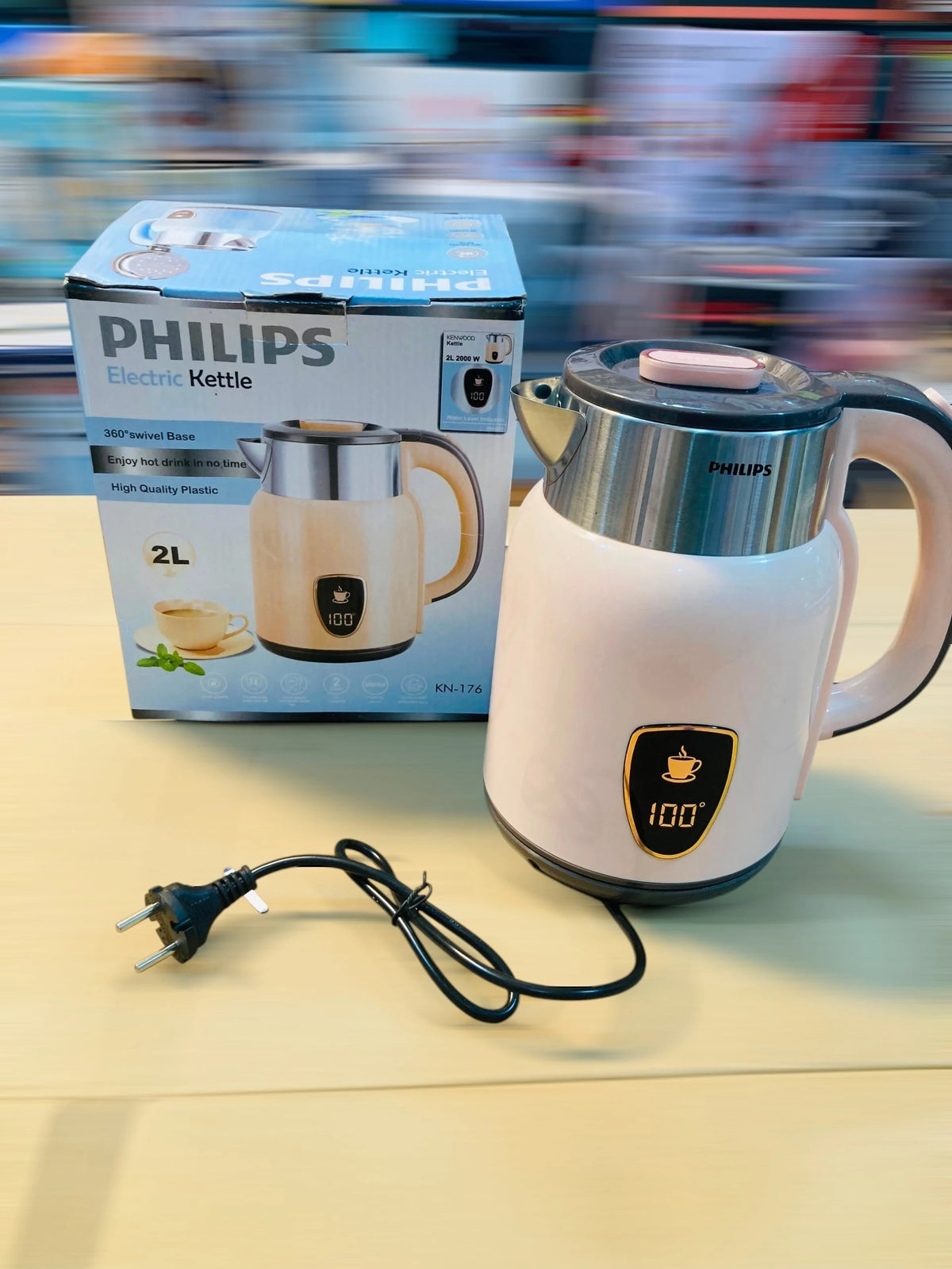 Philips Electric Kettle with 2L Capacity, 2000W Concealed Heating Element, 360-Degree Swivel Base,KN-176