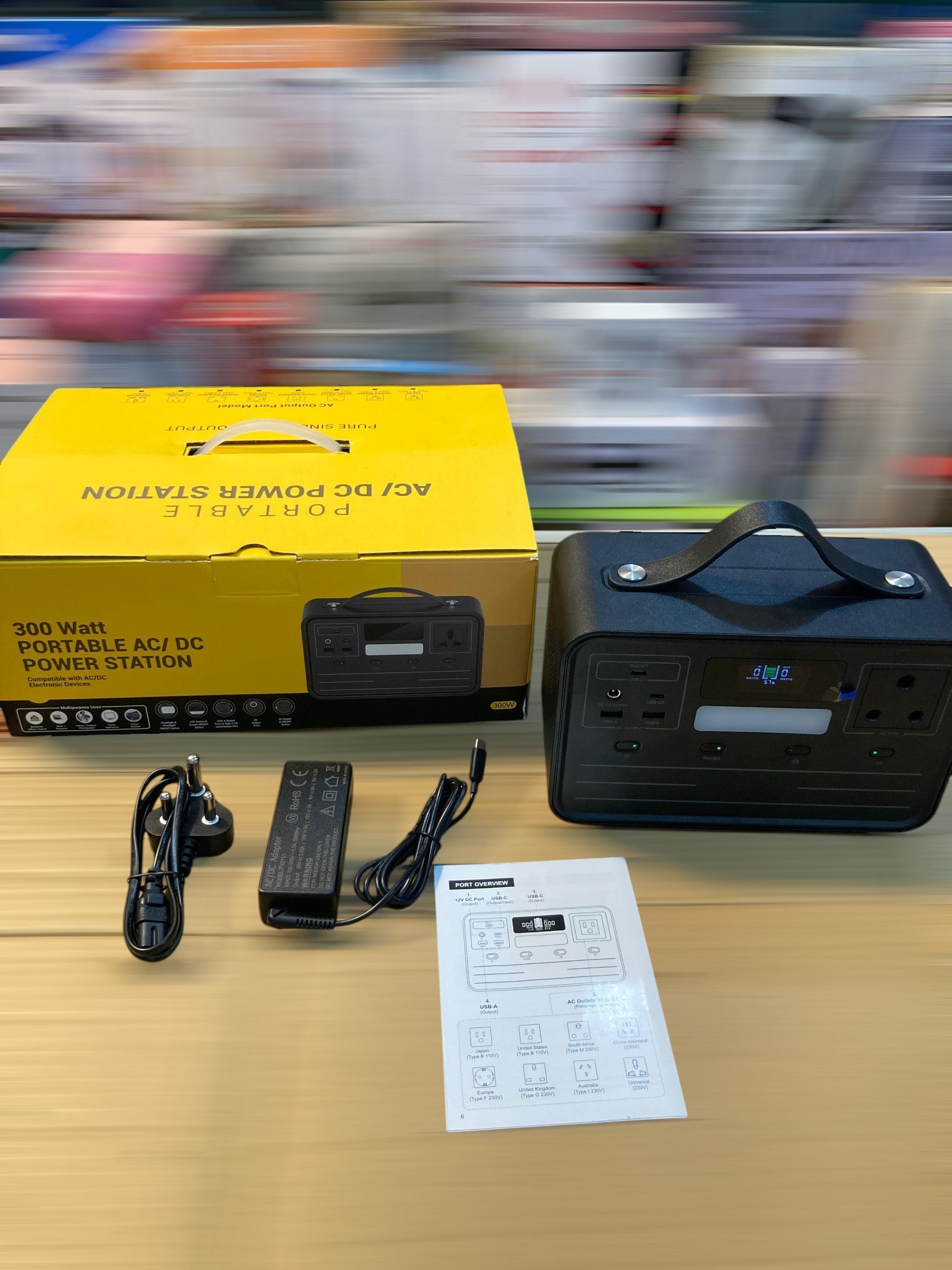 Portable 300 Watt AC/DC Power Station with Digital Display and Integrated Handle A41029