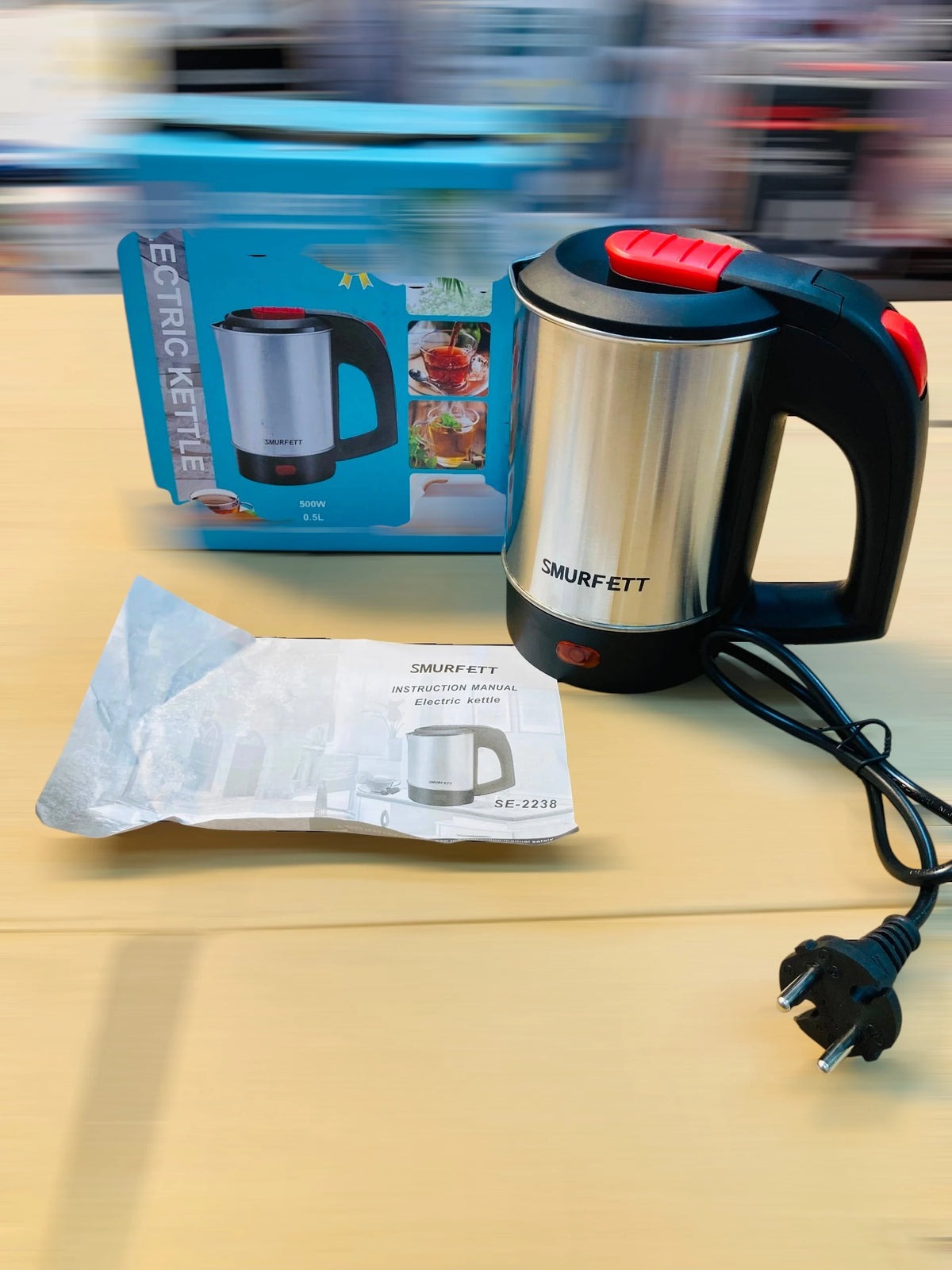 SMURFETT 0.5L 500W Electric Kettle, Stainless Steel Portable Travel Kettle SE-2238