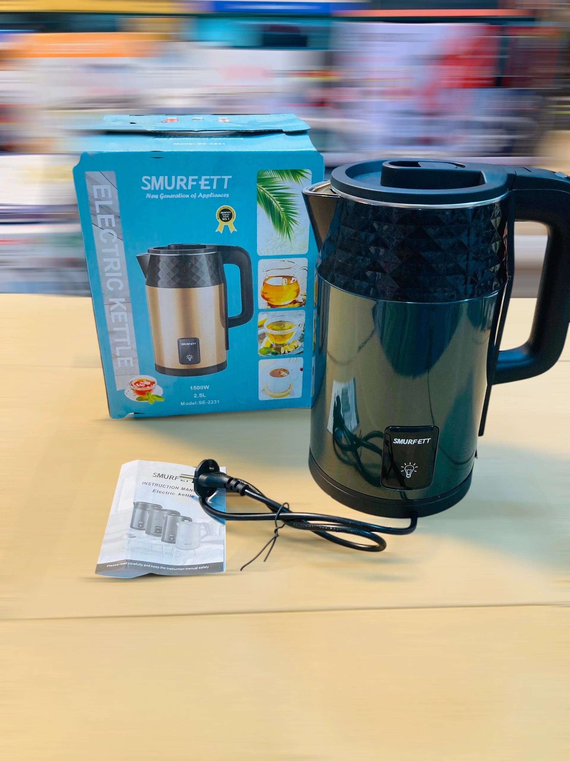 Smurfett 2.5L Electric Kettle - 1500W Stainless Steel Fast Boiling Cordless Tea & Water Kettle with 360-Degree Base SE-2231