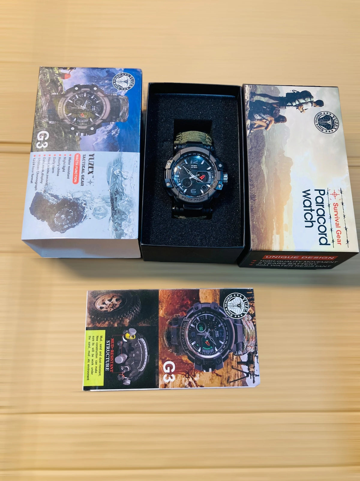 YUZEX G3 Paracord Tactical Survival Watch Multi-Functional Outdoor Gear with Built-In Compass,Thermometer,Flint Fire Starter,Whistle, and Water Resistance
