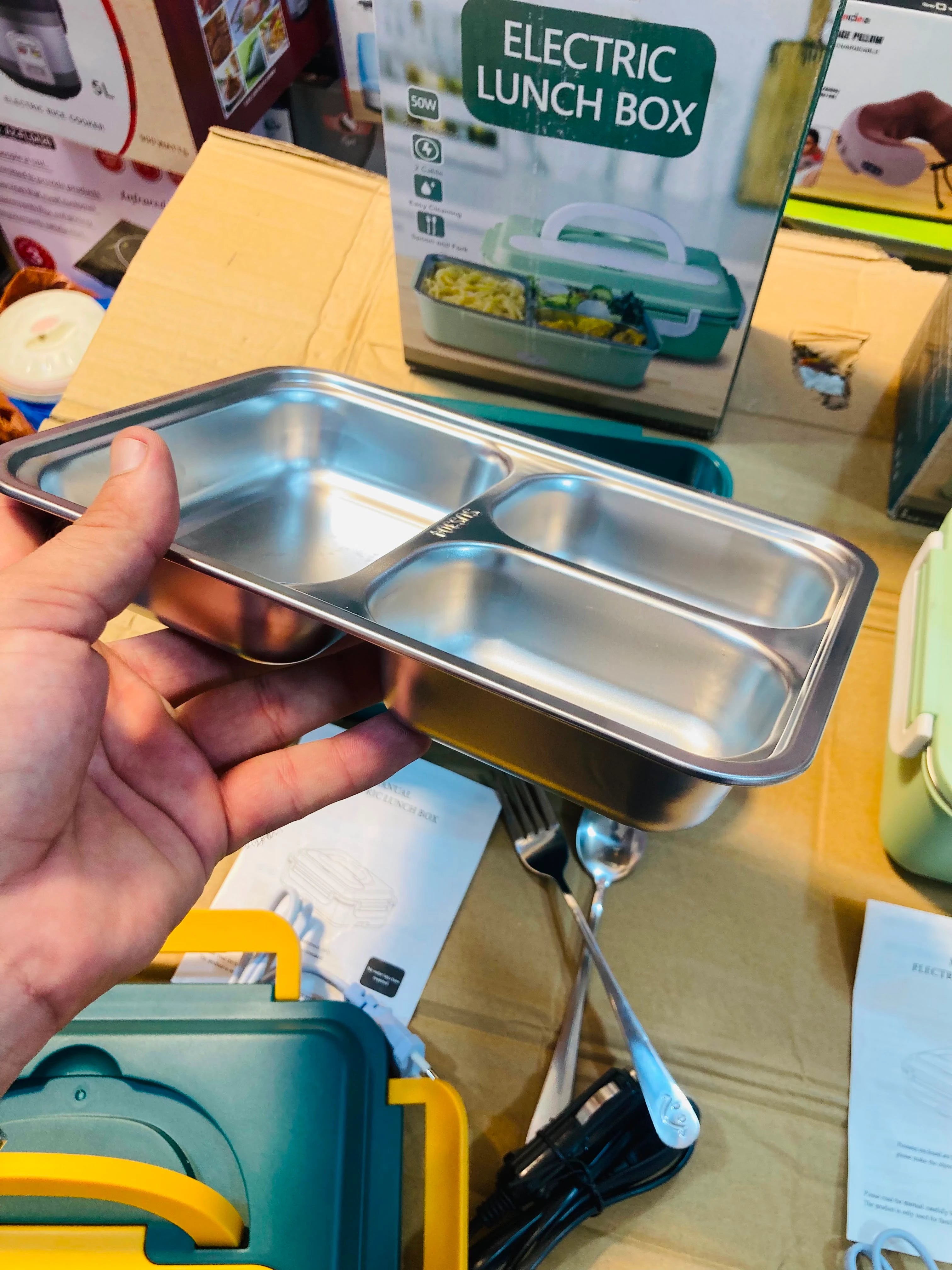 Portable Electric Lunch Box 50W Food Warmer Heater with Fork and Spoon