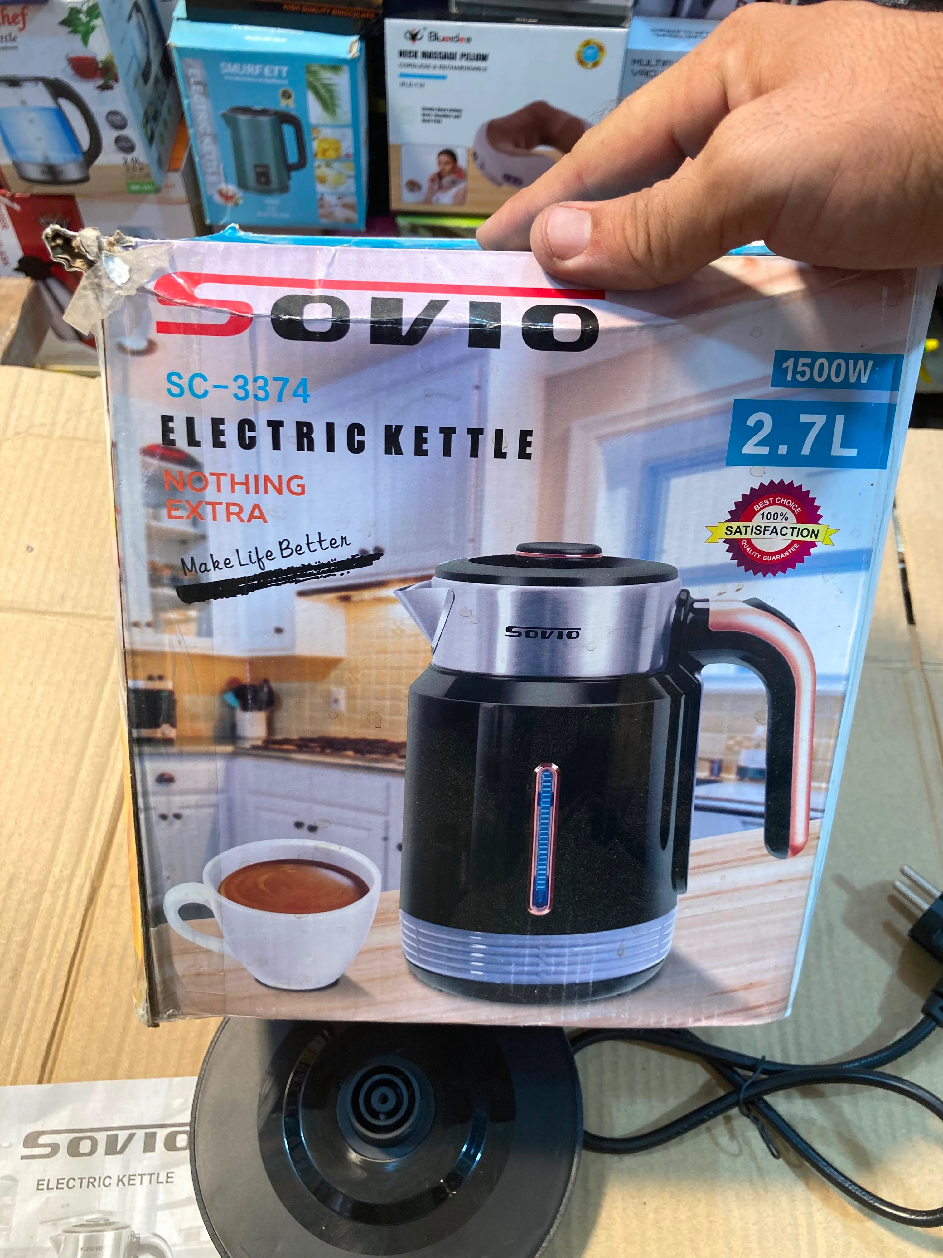 Sovio  Electric Kettle, 2.7L Capacity, 1500W Rapid Boil with 360-Degree Swivel Base and Water Level Indicator,SC-3374