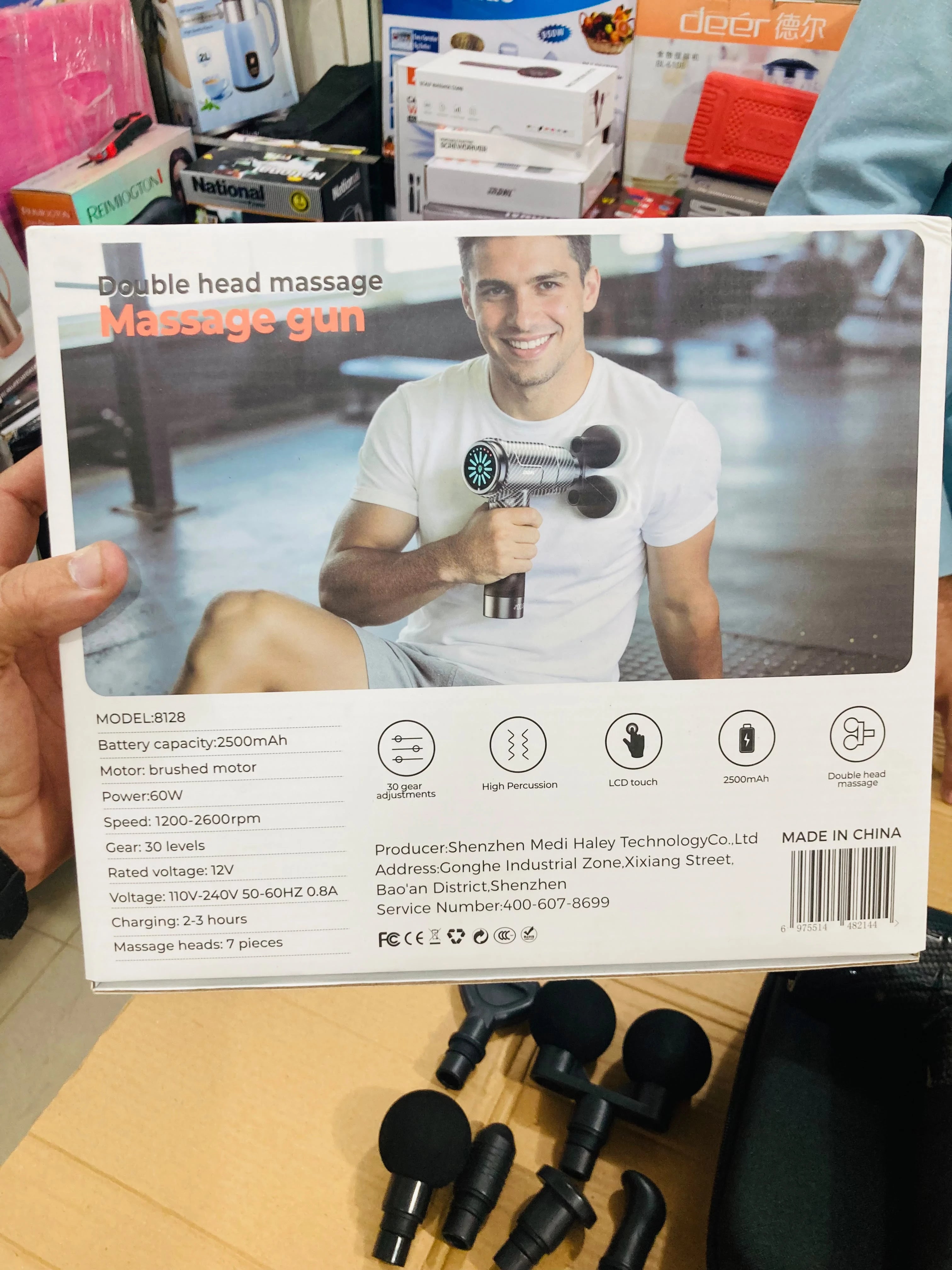MDHL Double Head Massage Gun 30-Speed Rechargeable Deep Tissue Muscle Massager with LCD Touch Display, 7 Interchangeable Heads & Carrying Case MD-8121