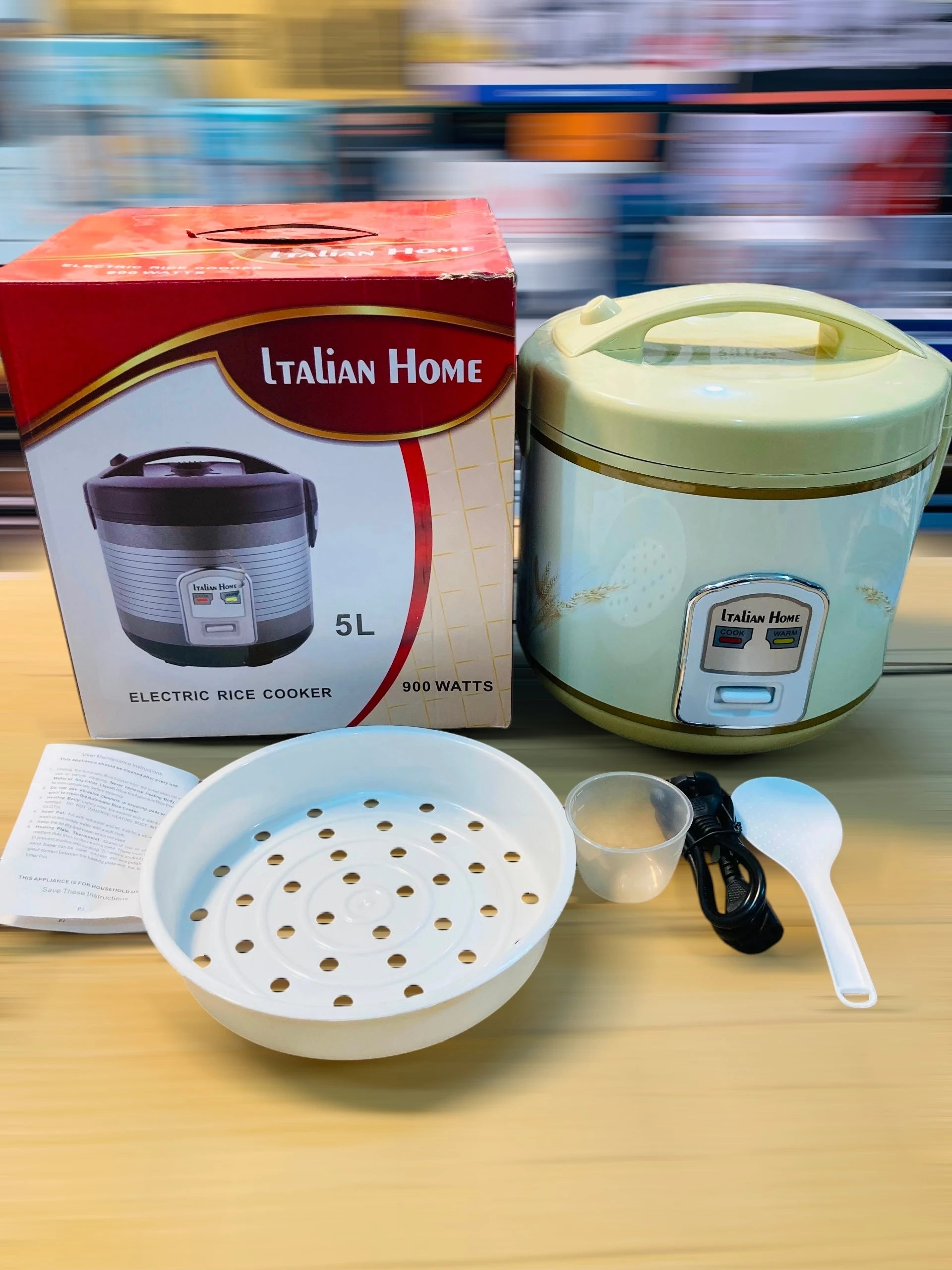 Italian Home 900W Electric Rice Cooker – 5L Large Capacity Automatic Cook & Warm Rice Cooker with Steaming Tray CFXB50-B