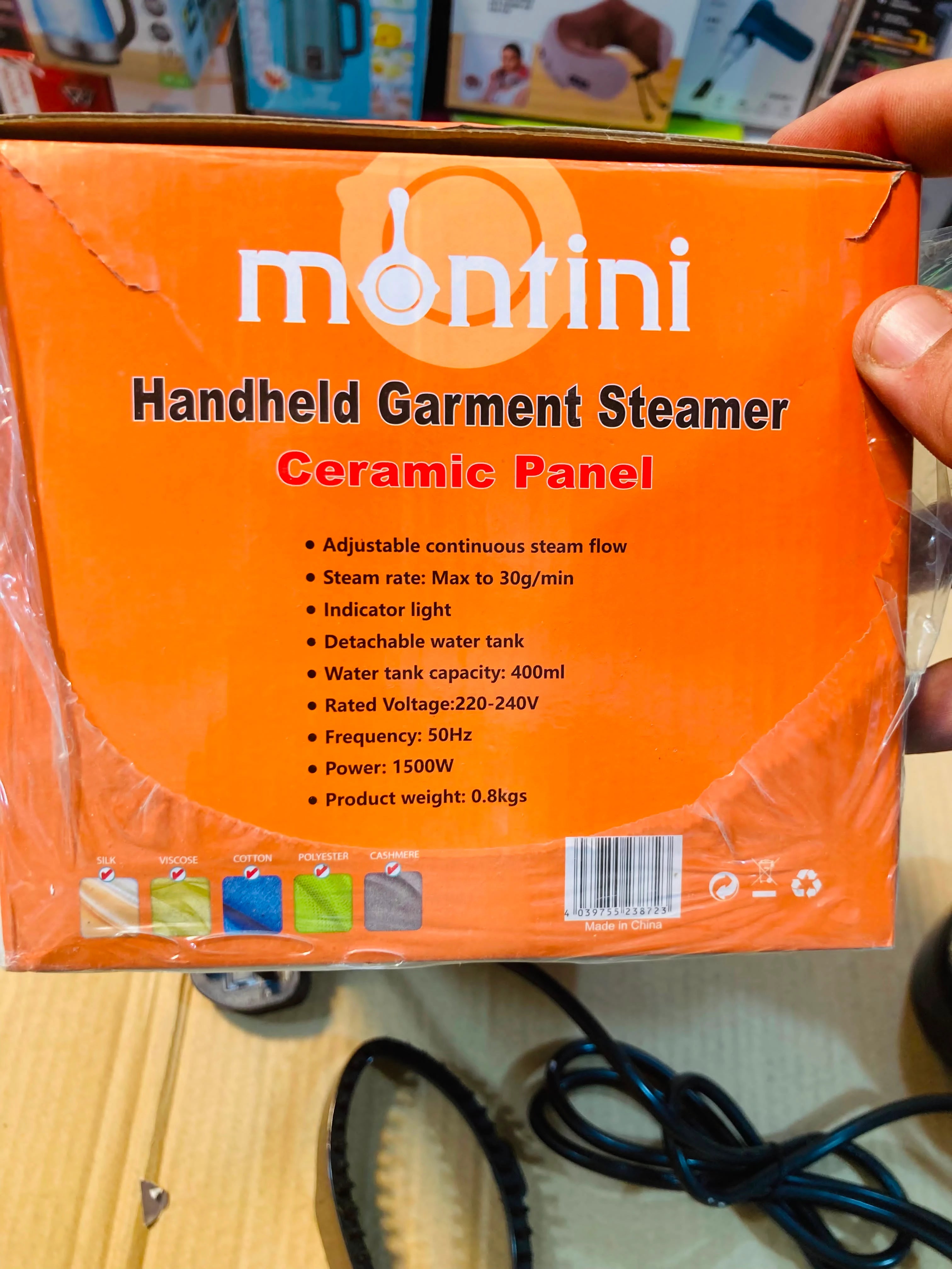 Montini Handheld Garment Steamer, 1500W Portable Fabric Steamer with Ceramic Panel, 400ml Detachable Water Tank GENOVA