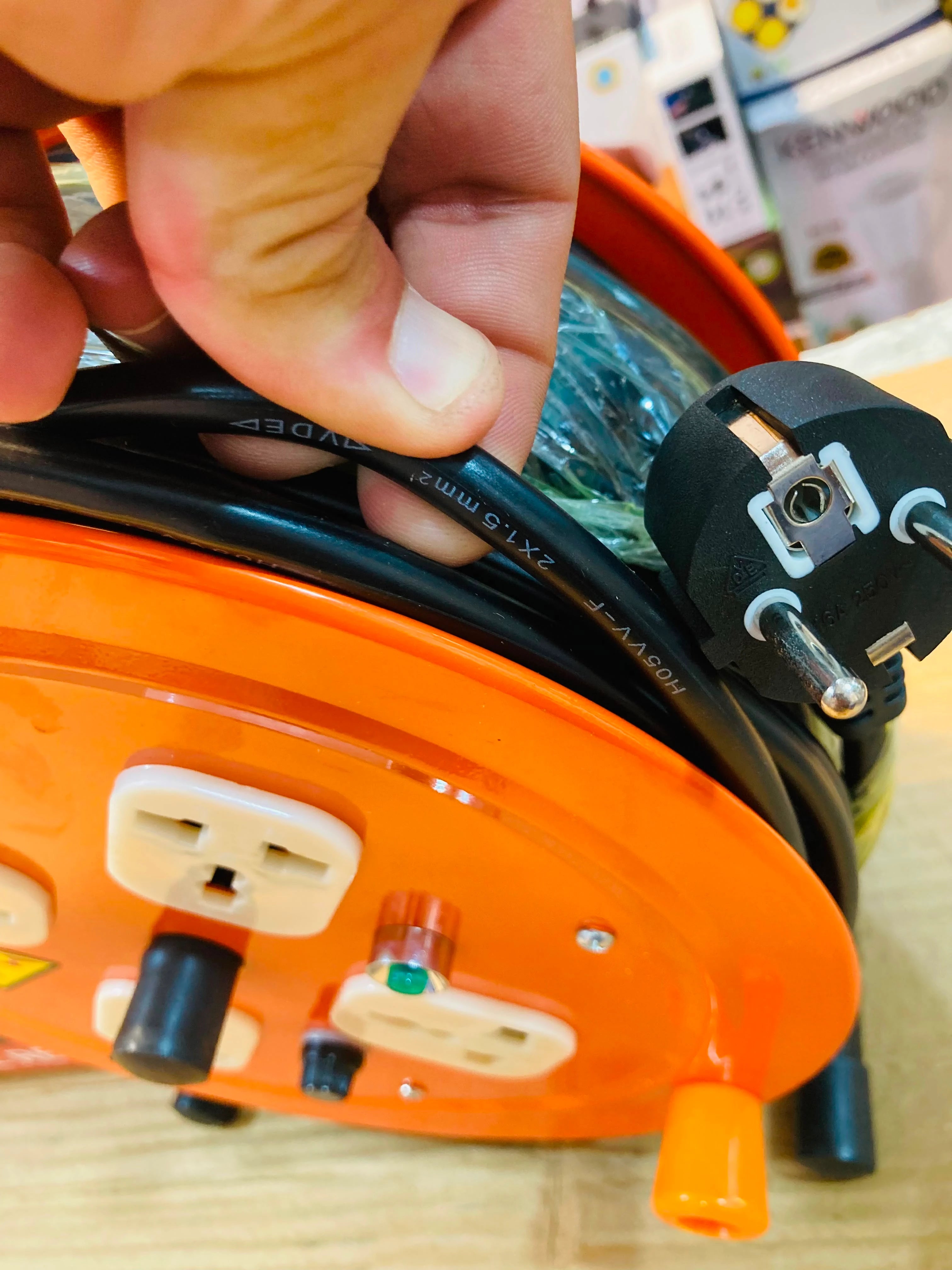 Professional Heavy-Duty Cable Reel Extension Set with 4 Universal Sockets, Circuit Breaker, and 30m Length DZL18-20