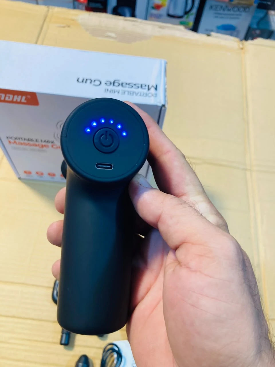 MDHL Portable Mini Massage Gun 6-Speed Deep Tissue Electric Handheld Massager with 5 Detachable Heads MD-990