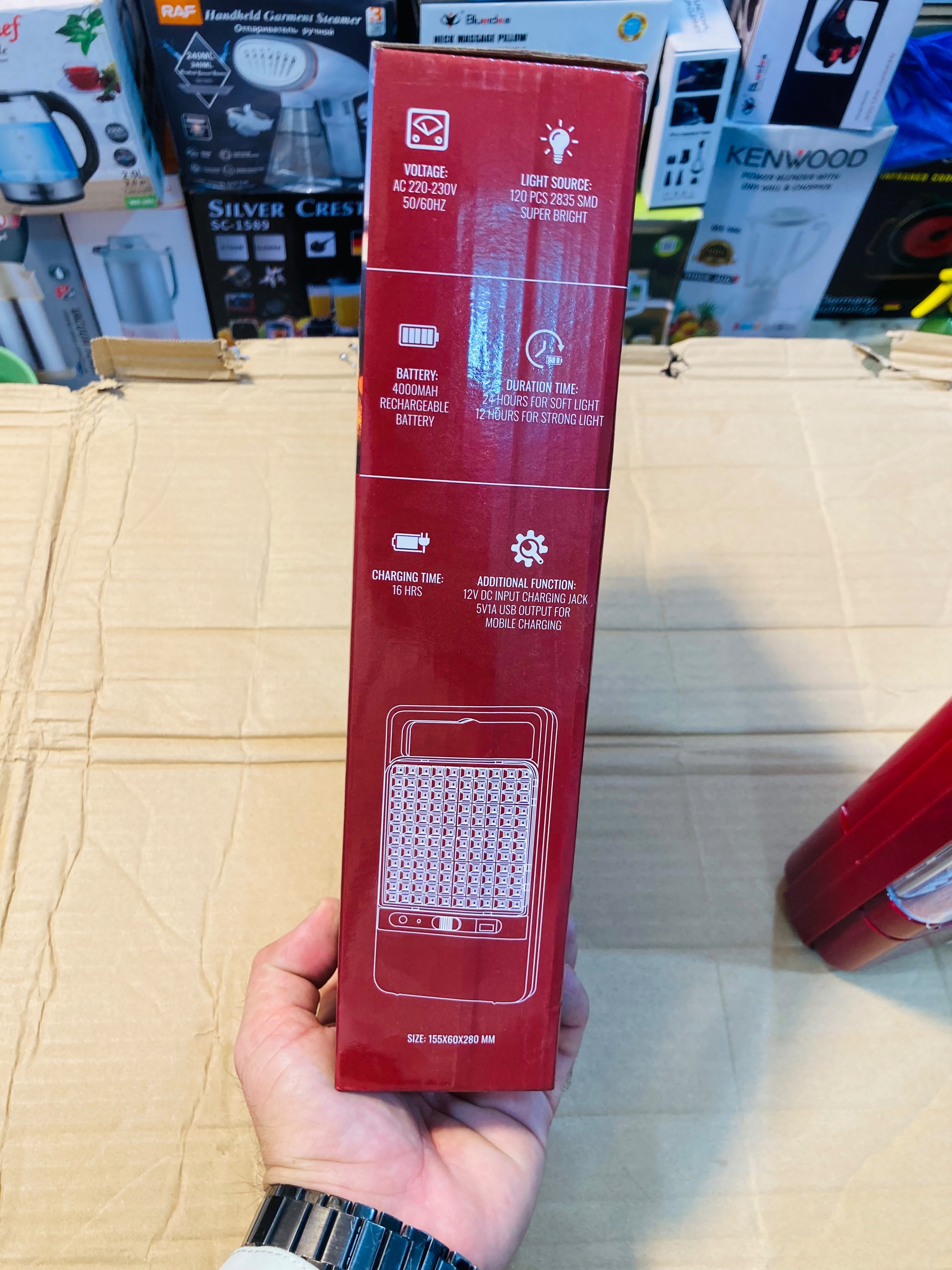 Aonelec  Rechargeable Emergency Light with 120 SMD LEDs, 4000mAh Battery, and USB Power Bank Output AL-7120