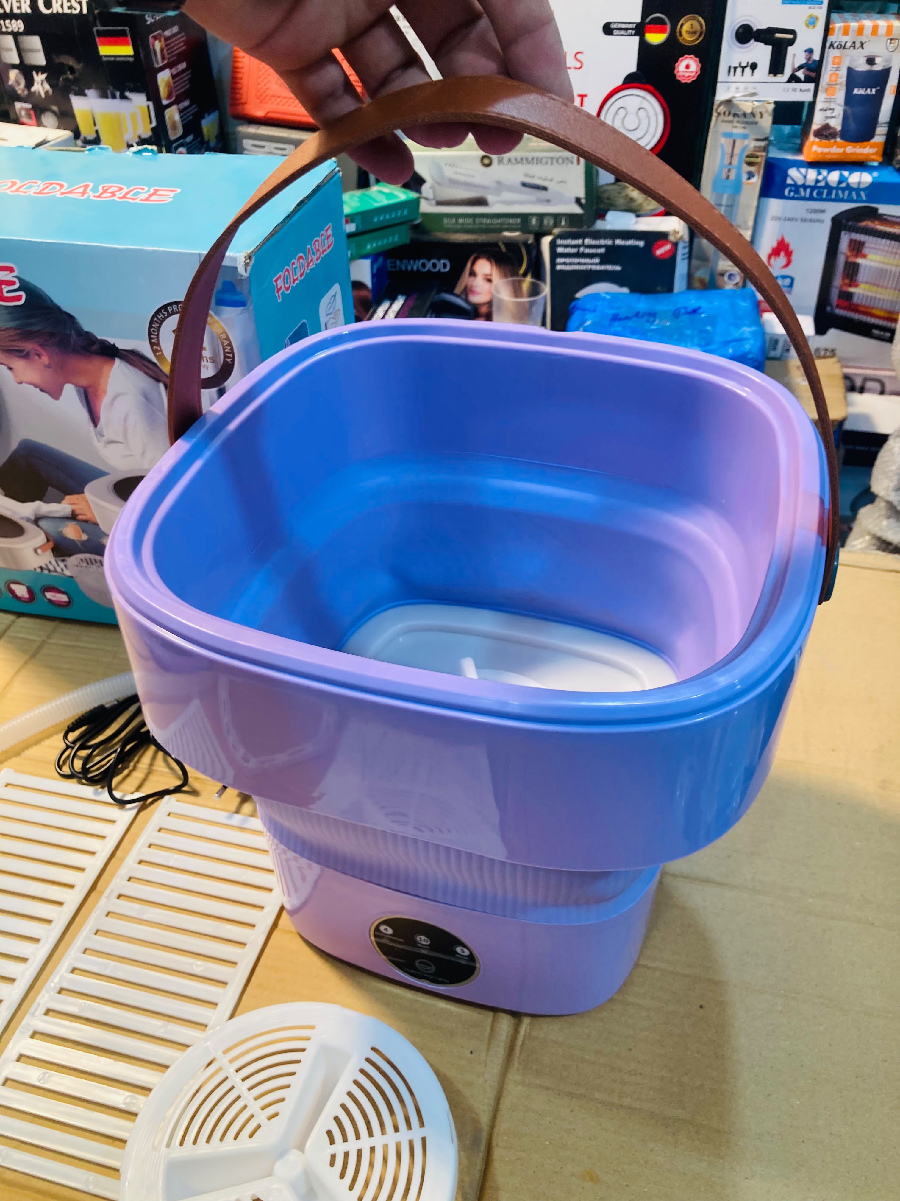 Portable Foldable Washing Machine with Drain Basket and Power Adapter – 11L Mini Compact Washer FP-8806
